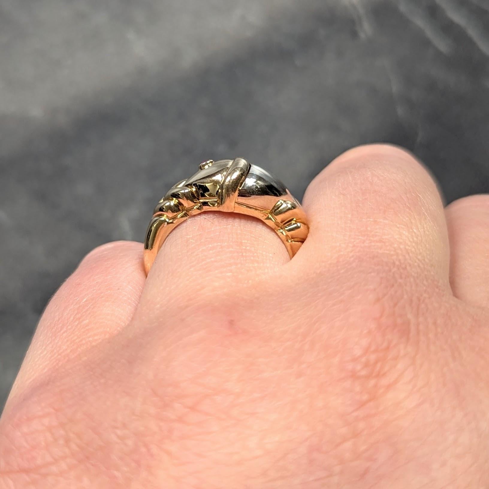 Bulgari 1990's Ruby 18 Karat Two-Tone Gold Vintage Naturalia Ring