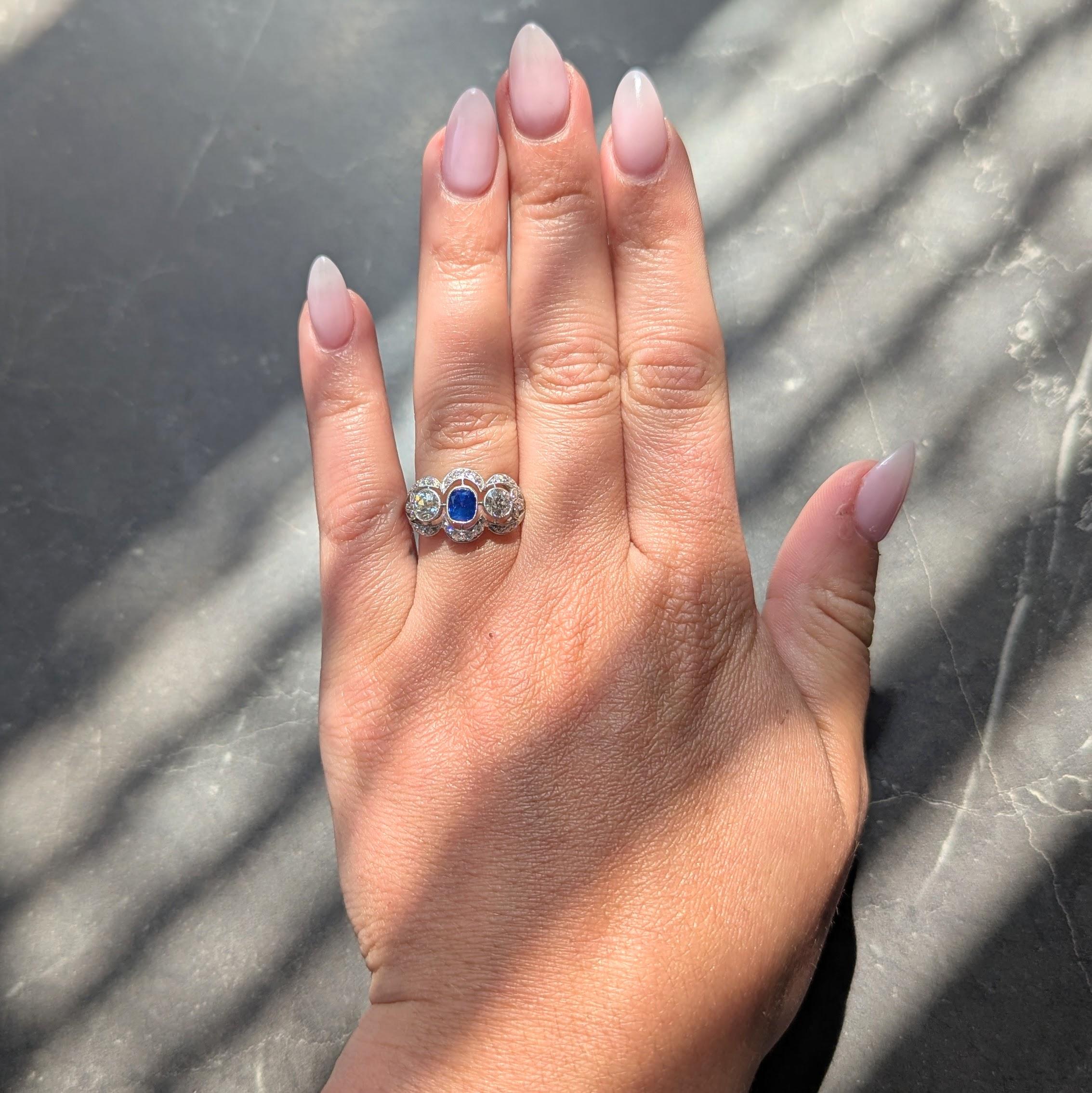 Art Deco 2.40 CTW No Heat Kashmir Sapphire Diamond Platinum Vintage Ring GIA
