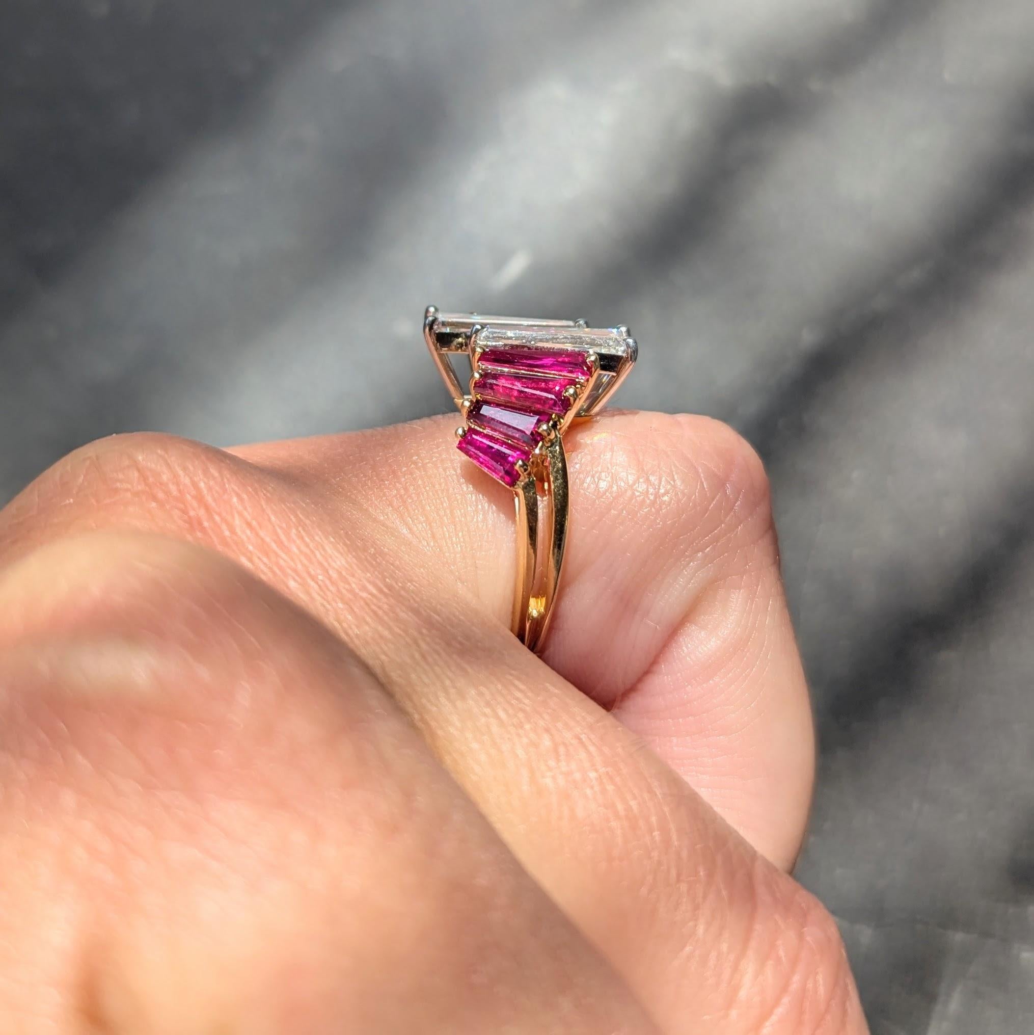 Oscar Heyman 1980's Diamond Ruby 18K Yellow Gold Platinum Vintage Bypass Ring