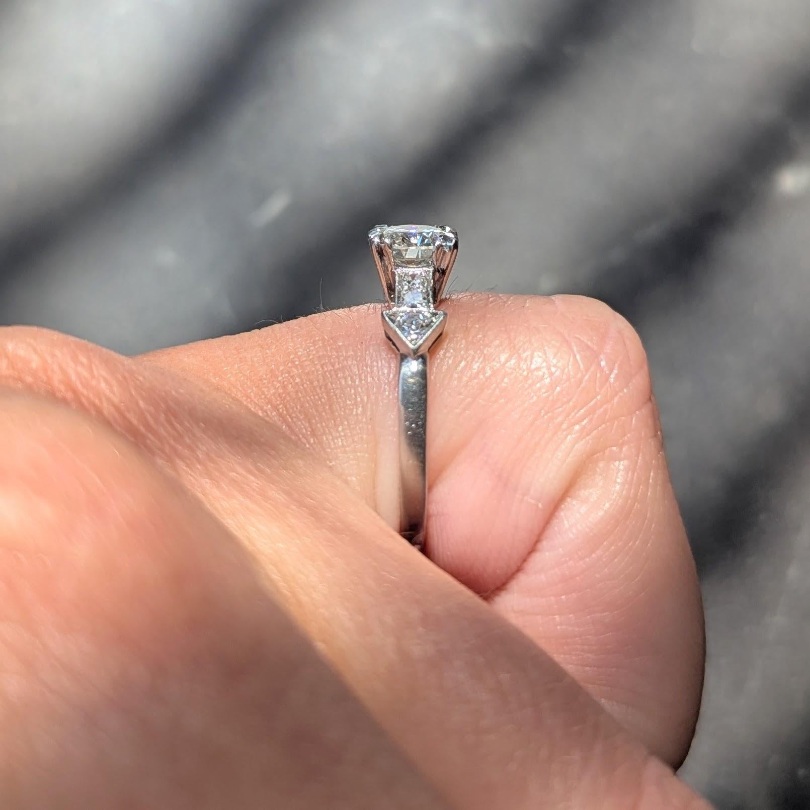 Mid-Century Old European Cut Diamond Platinum Vintage Arrow Engagement Ring