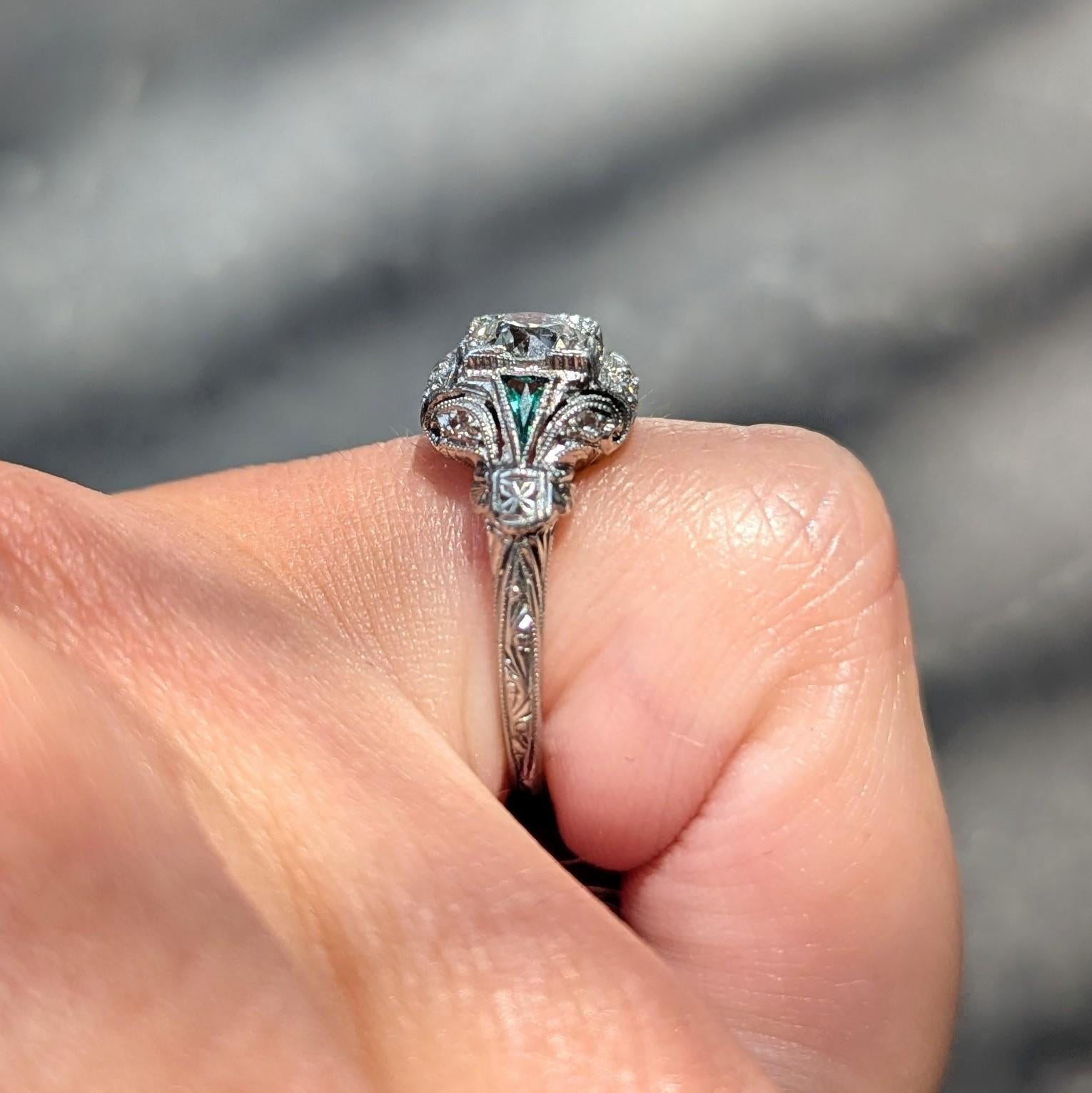Art Deco 0.82 CTW Diamond Platinum Vintage Ornate Engagement Ring