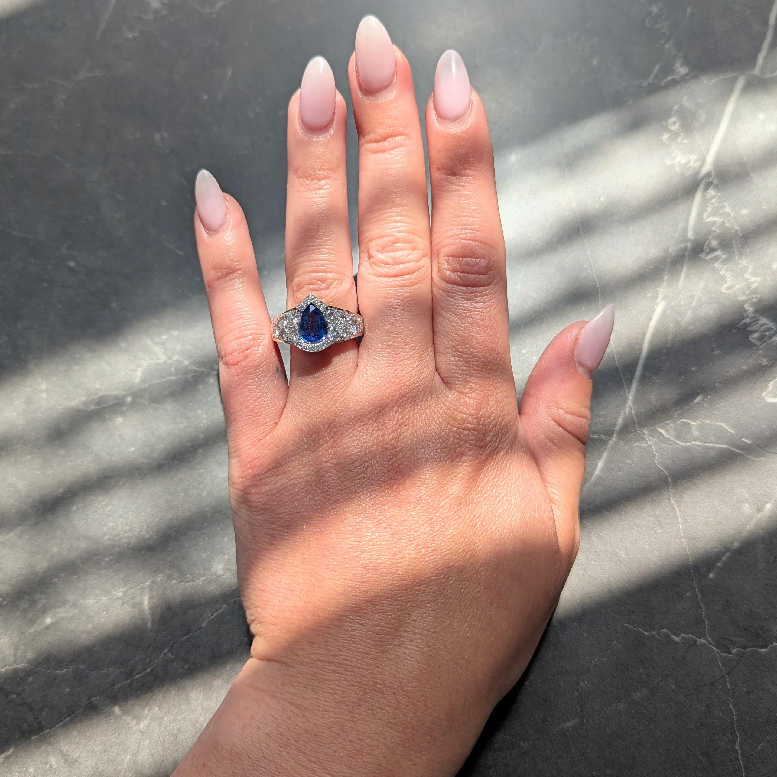 French 2000's 4.50 CTW Sapphire Diamond 18K White Gold Contemporary Cluster Ring