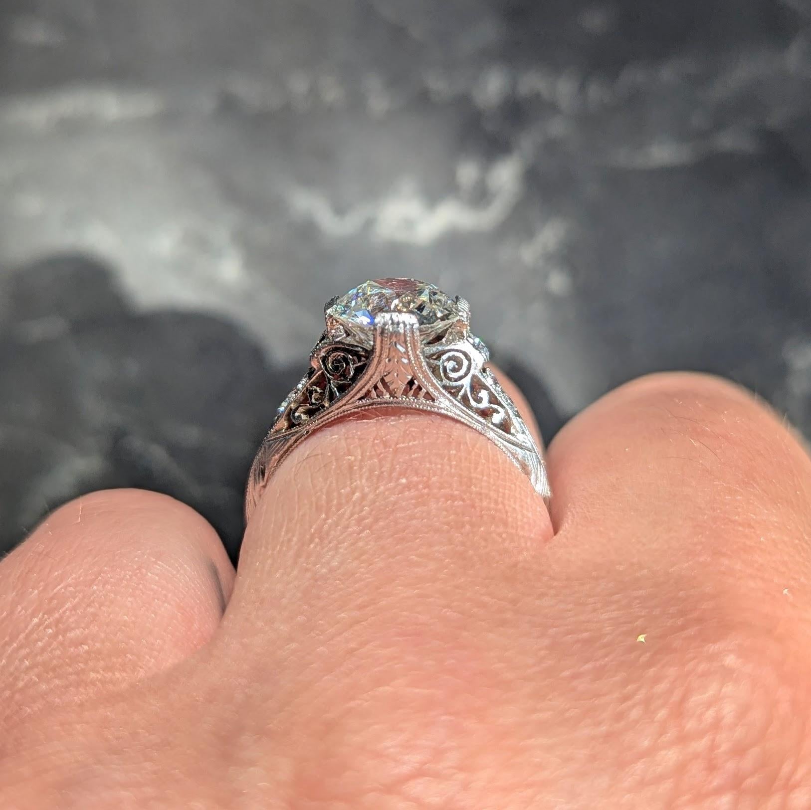 Art Deco Birks Old European Diamond Platinum Vintage Swirl Engagement Ring GIA