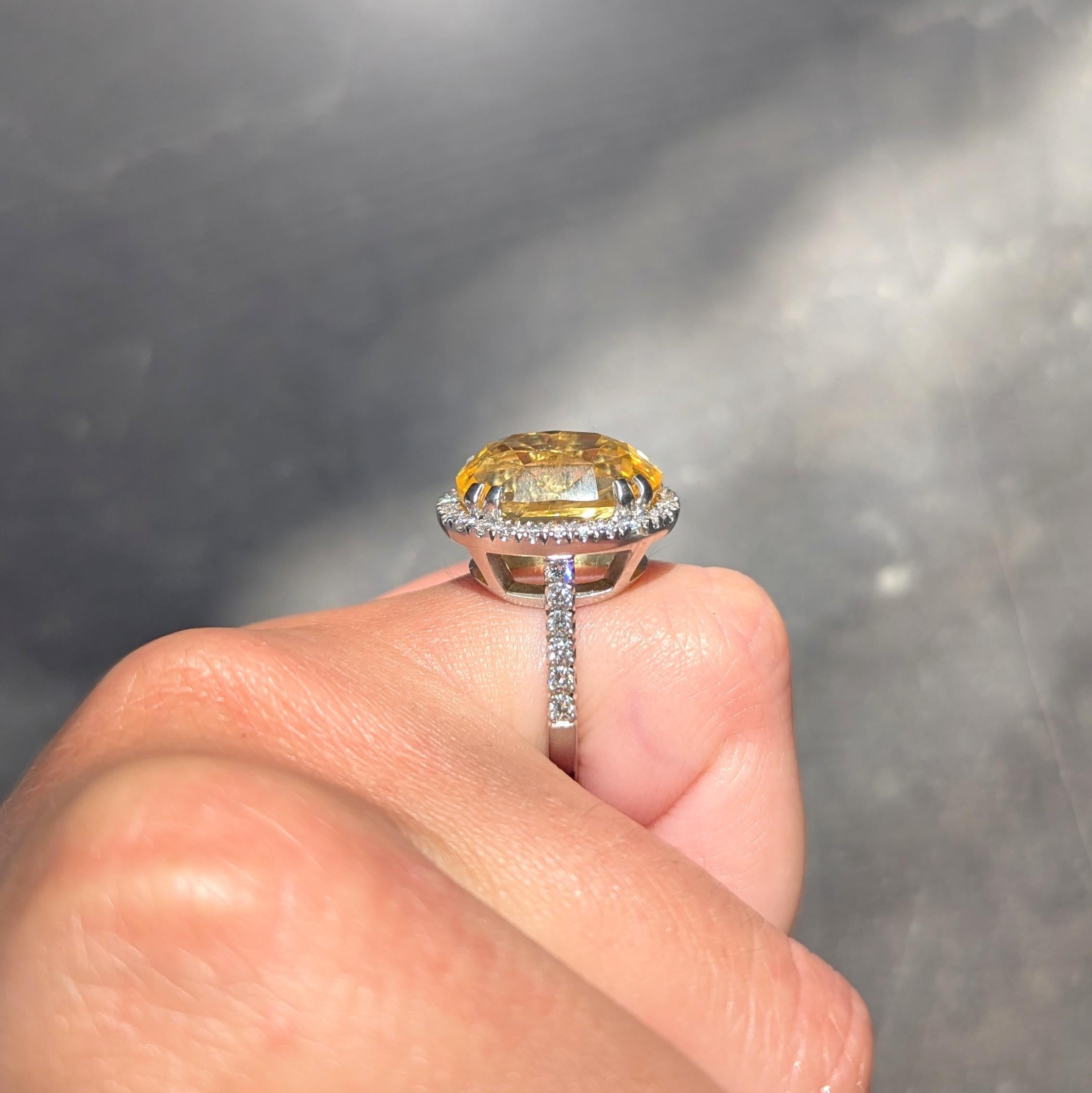 Contemporary No Heat Yellow Ceylon Sapphire Diamond Platinum Halo Ring GIA