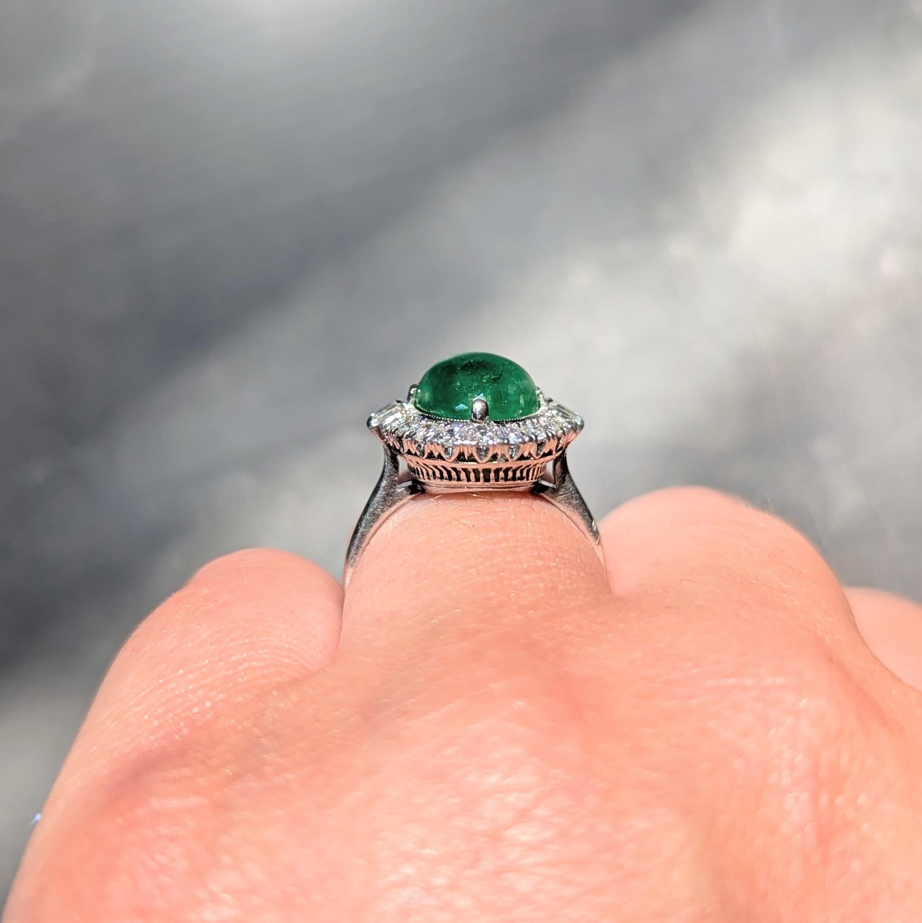 Mid-Century Jade Diamond Platinum Vintage Halo Cocktail Ring