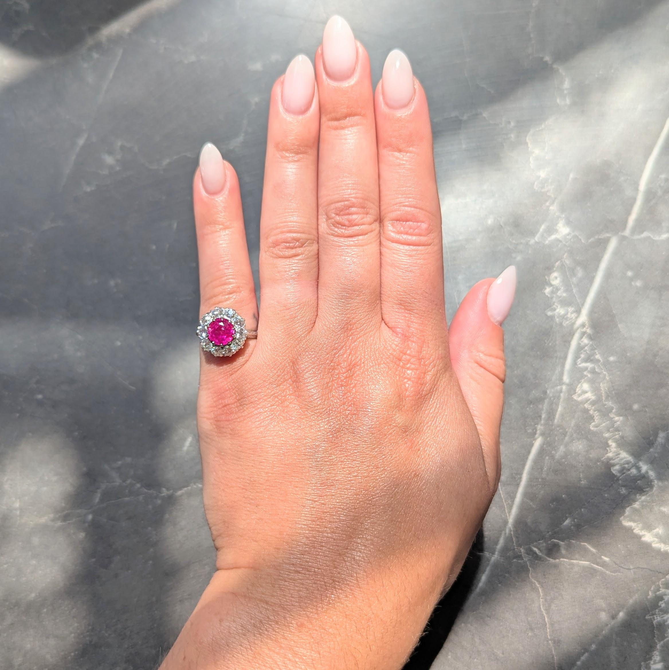 Edwardian 3.47 CTW No Heat Burma Ruby Diamond Platinum Antique Fanning Halo Ring