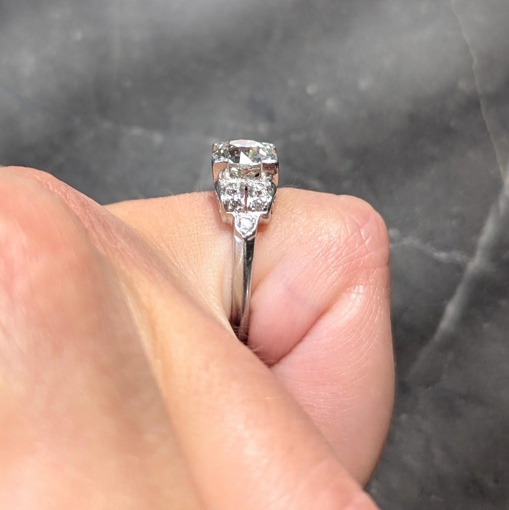 Mid-Century 1.95 CTW OEC Diamond Platinum Scrolled Vintage Engagement Ring GIA