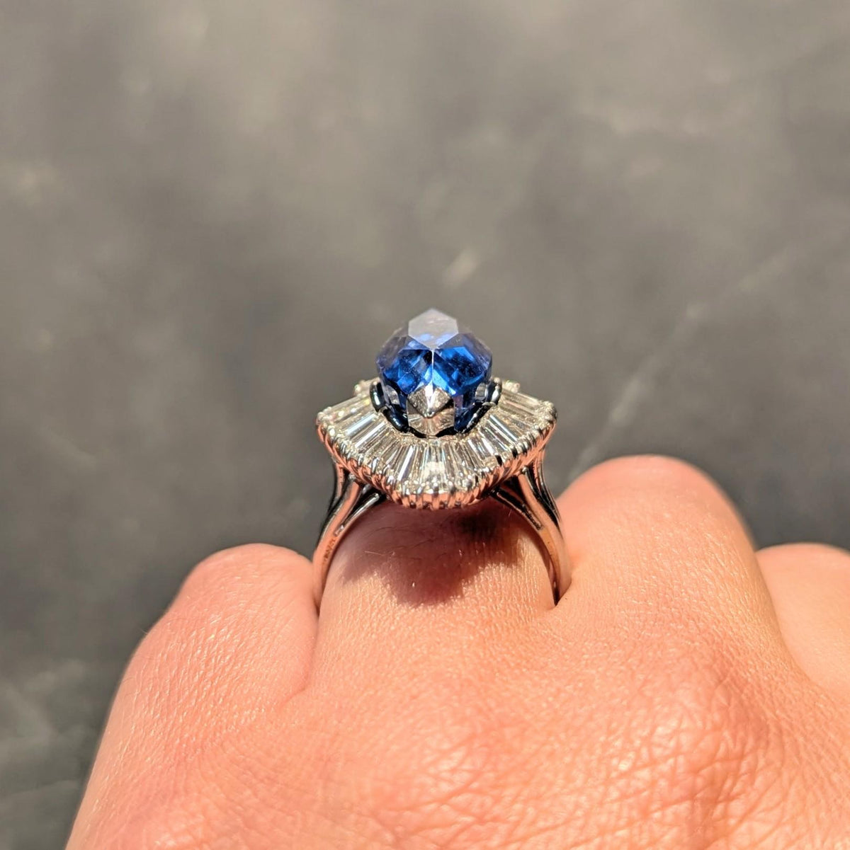 Mid-Century 19.10 CTW Sapphire Diamond Platinum Vintage Ballerina Halo Ring