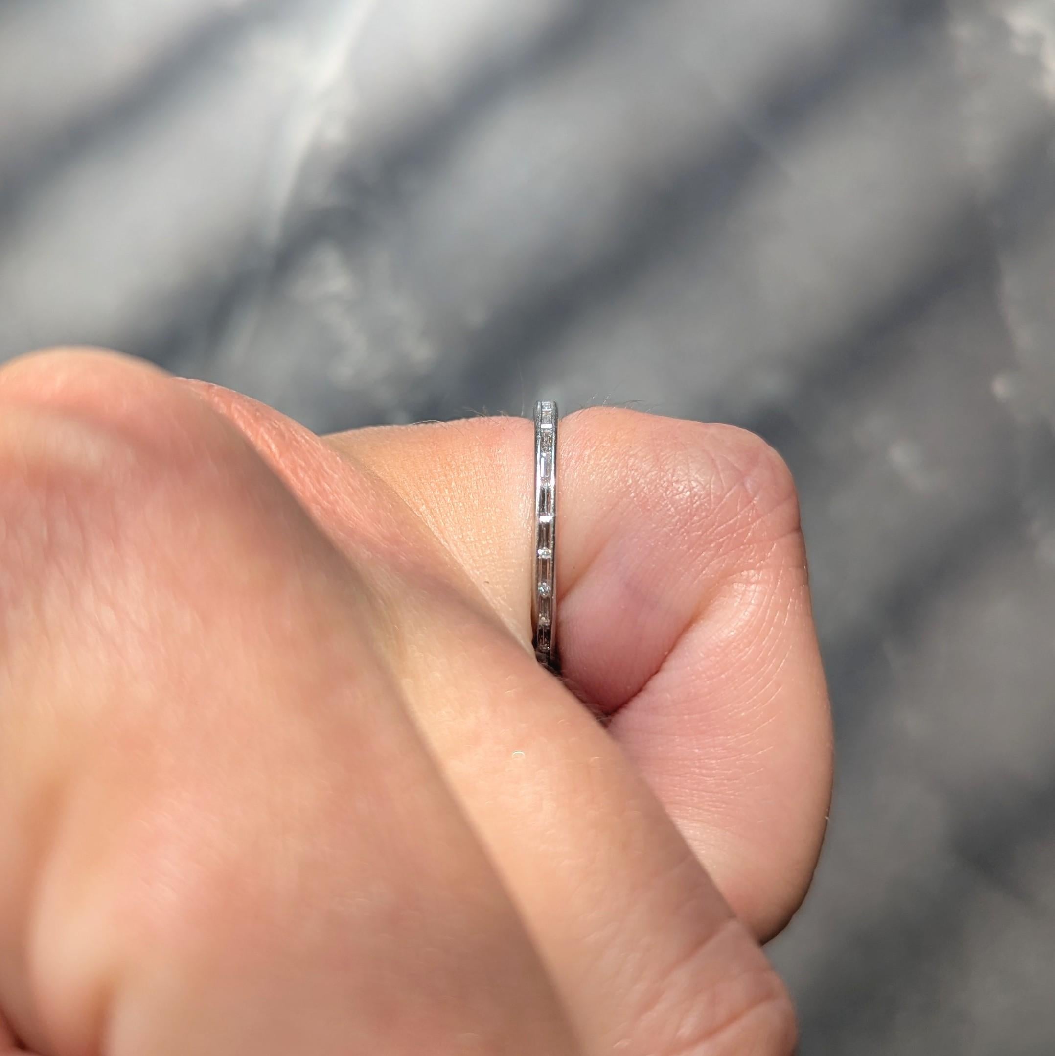 Art Deco Baguette Cut Diamond Platinum Vintage Eternity Wedding Band Ring