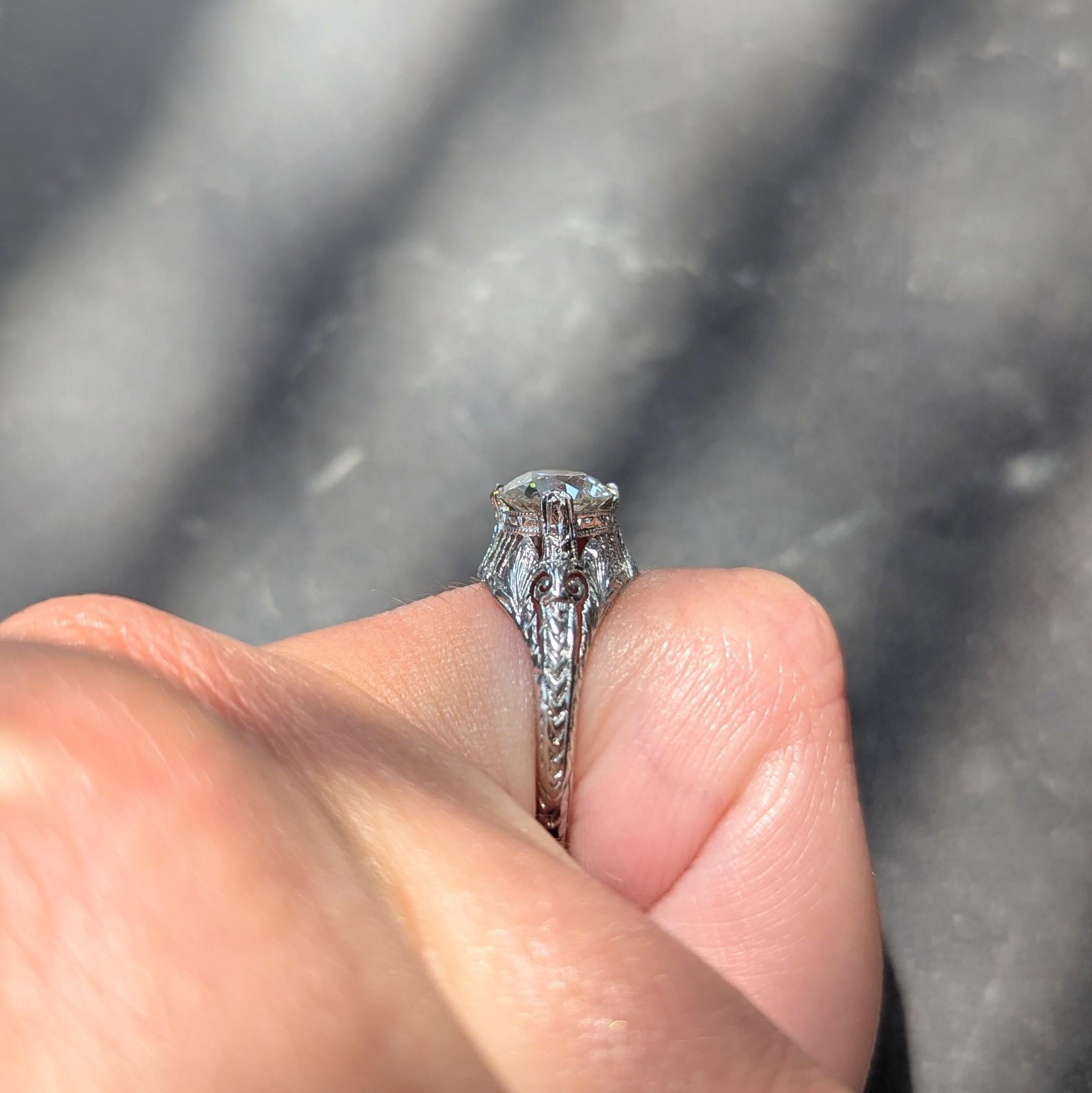 Art Deco Old European Cut Diamond Platinum Antique Scroll Engagement Ring GIA
