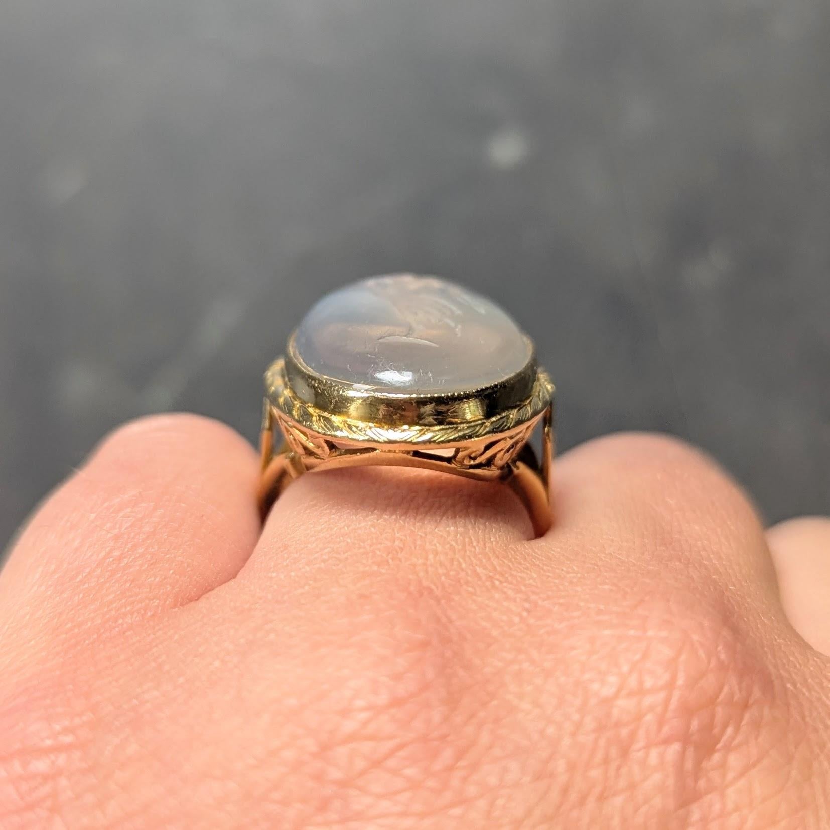 Victorian Moonstone 18 Karat Yellow Gold Antique Neoclassical Intaglio Ring