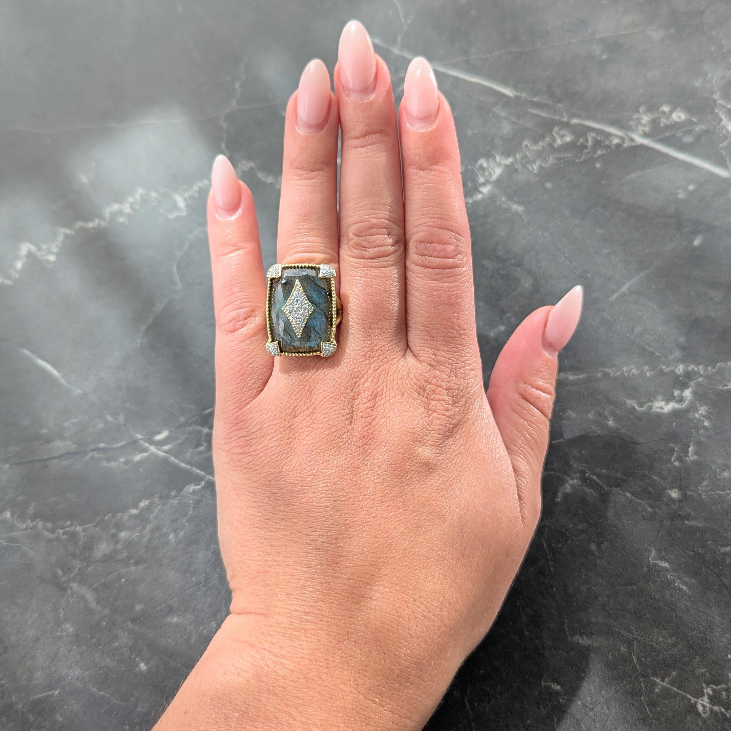 Jude Frances 2010's Labradorite Diamond 18 Karat Two-Tone Gold Cocktail Ring
