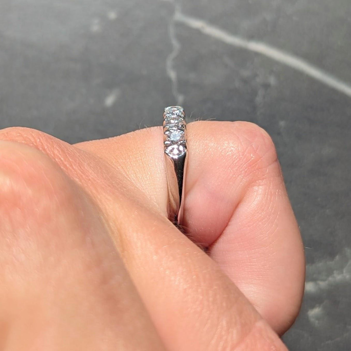 Mid-Century 0.70 CTW Diamond 14 Karat White Gold Fishtail Vintage Band Ring