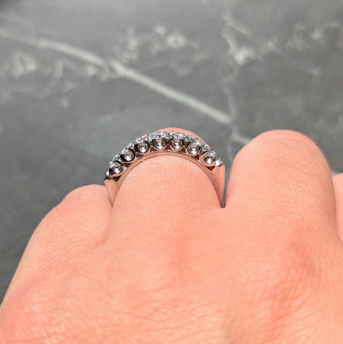 Mid-Century 0.70 CTW Diamond 14 Karat White Gold Fishtail Vintage Band Ring