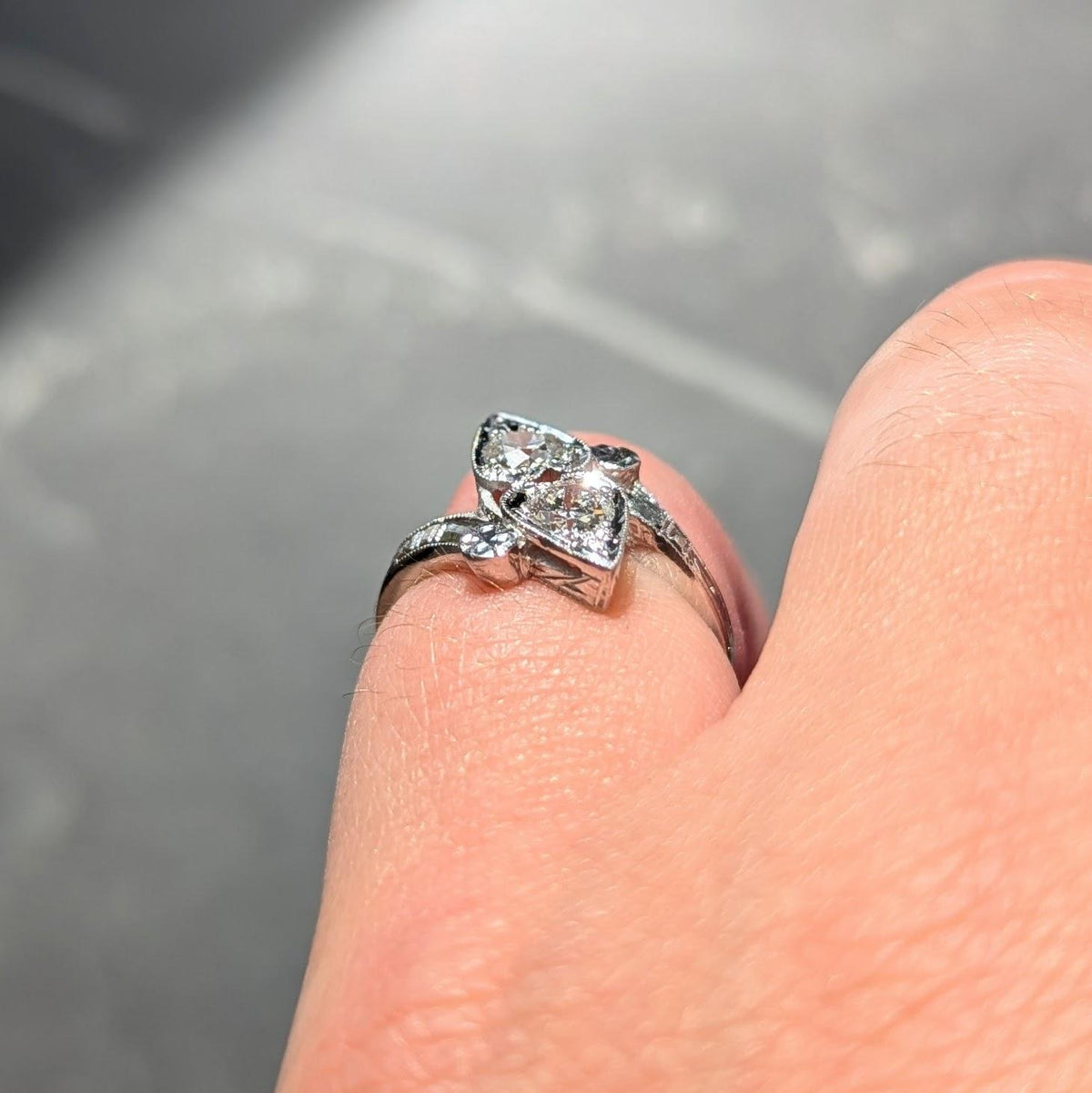 Retro Diamond 0.40 CTW 14 Karat White Gold Heart Vintage Bypass Ring