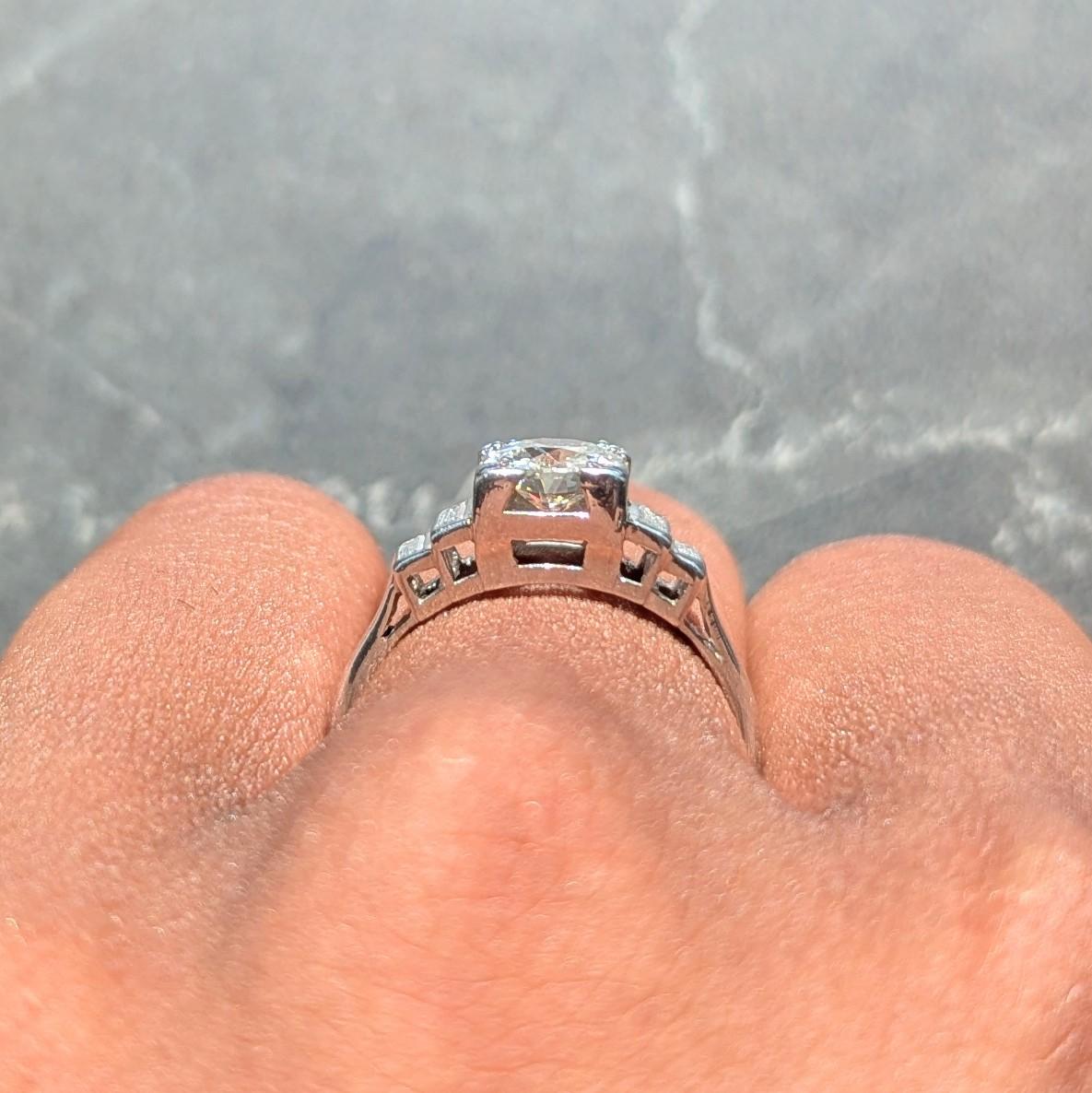 Art Deco Old European Cut Diamond Platinum Vintage Stepped Engagement Ring
