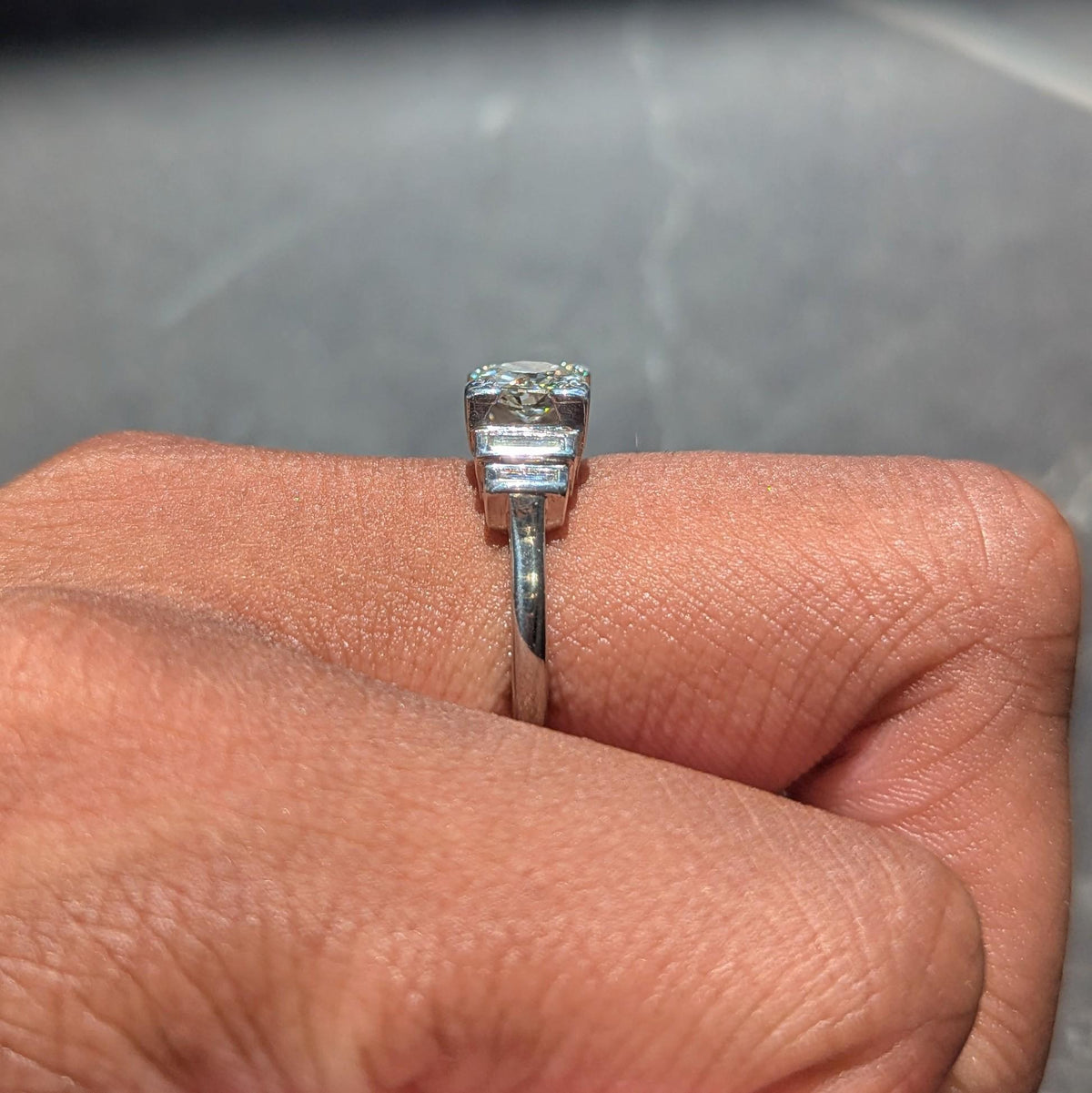 Art Deco Old European Cut Diamond Platinum Vintage Stepped Engagement Ring