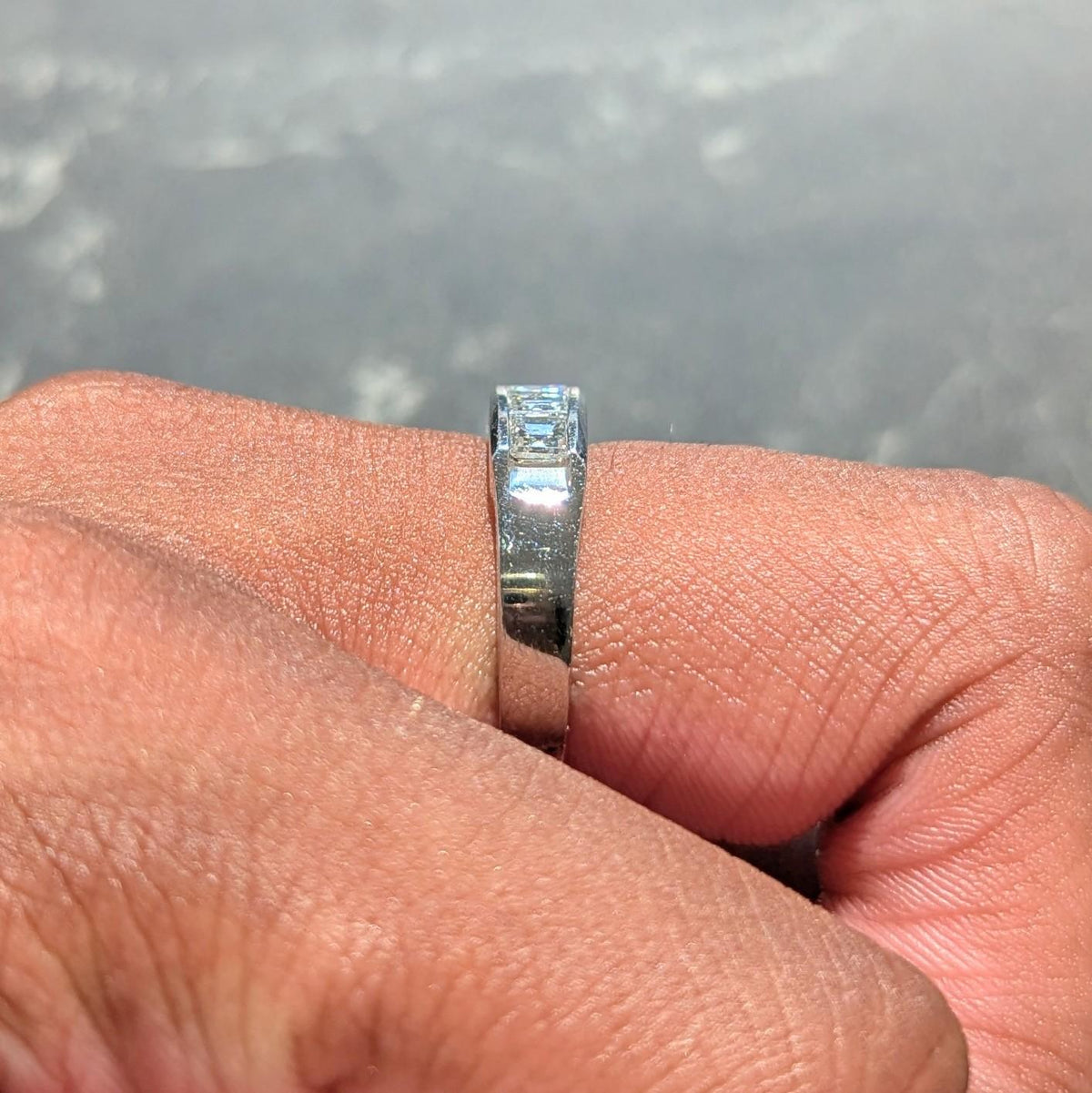 Contemporary 1.03 CTW Square Step Cut Diamond Platinum Channel Band Ring
