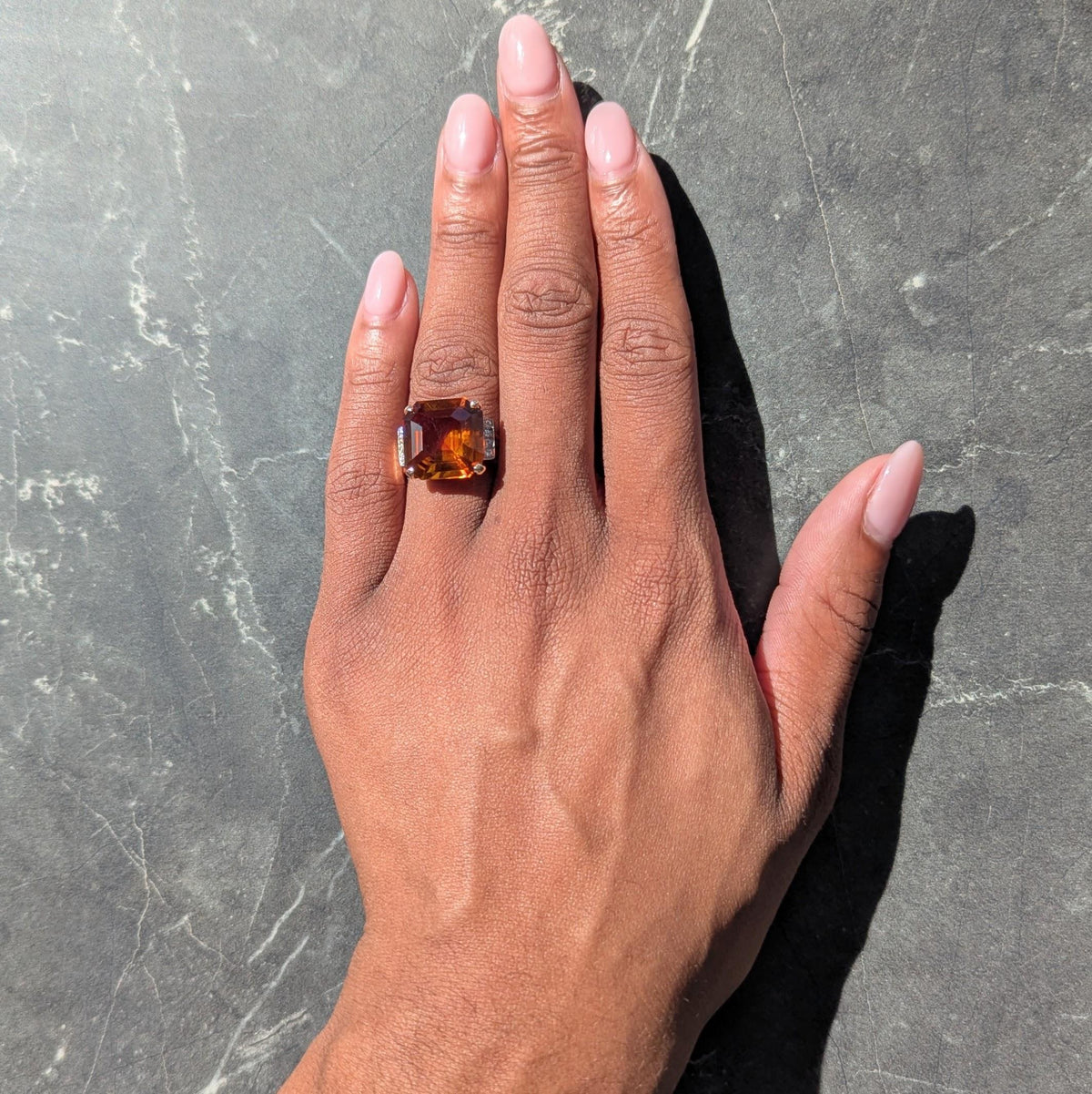 Retro Citrine Diamond 14 Karat Two-Tone Gold Vintage Cocktail Ring