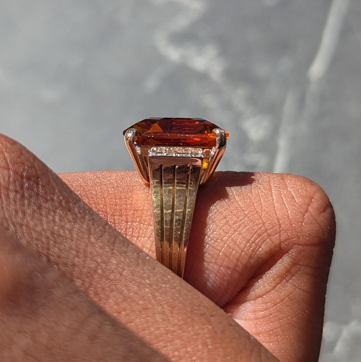 Retro Citrine Diamond 14 Karat Two-Tone Gold Vintage Cocktail Ring
