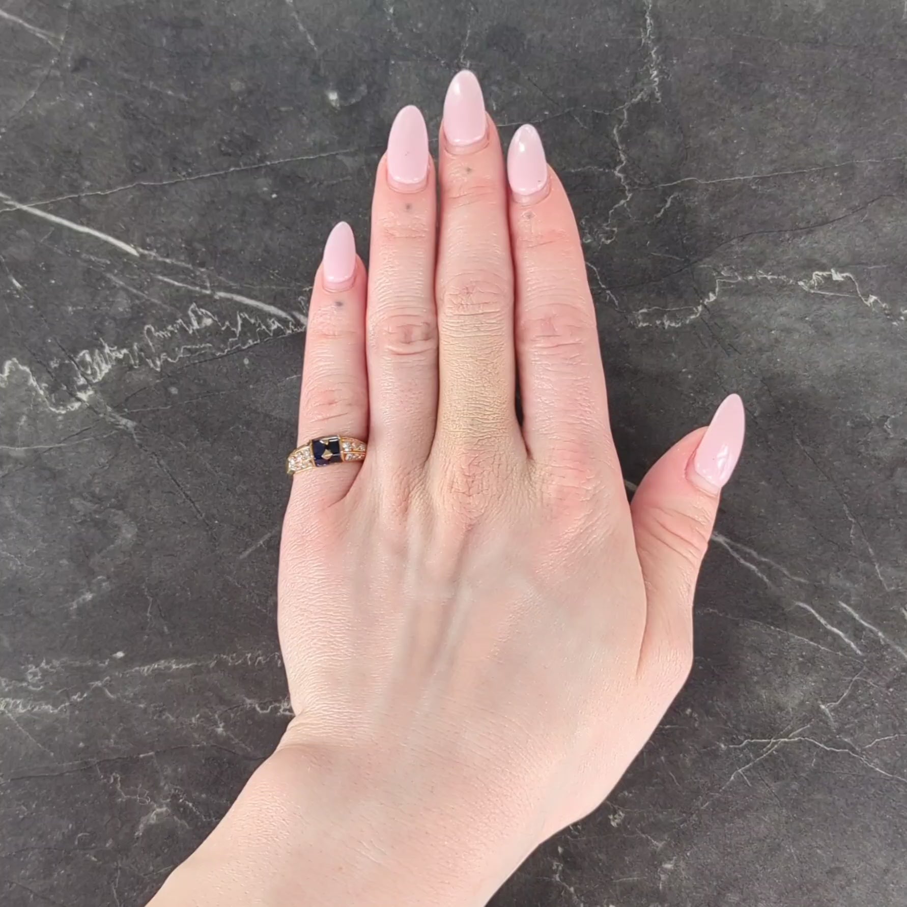 French 1960s 1.80 CTW Sapphire Diamond 18 Karat Yellow Gold Vintage Band Ring