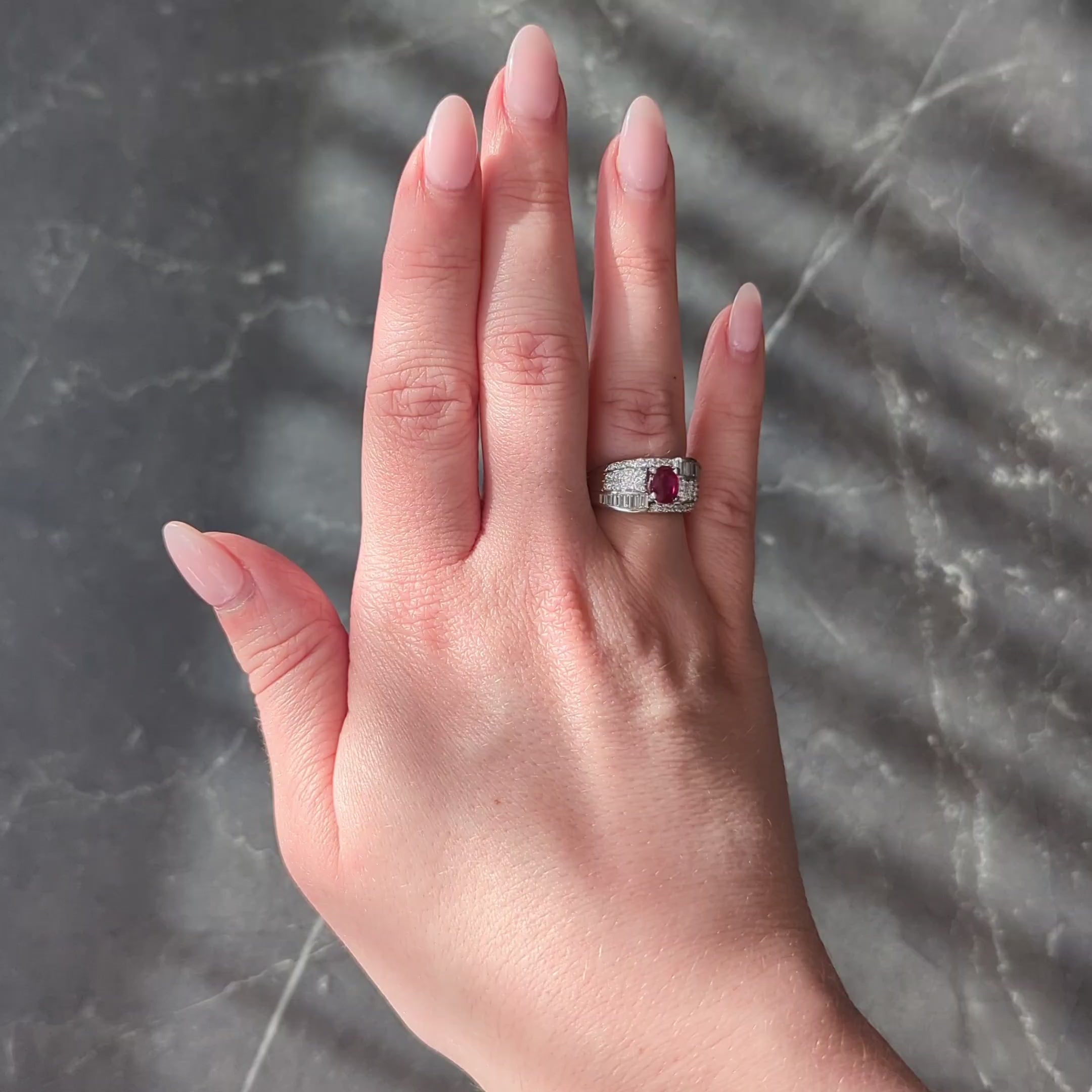 Vintage 2.25 CTW No Heat Ruby Diamond Platinum Wide Band Ring GIA