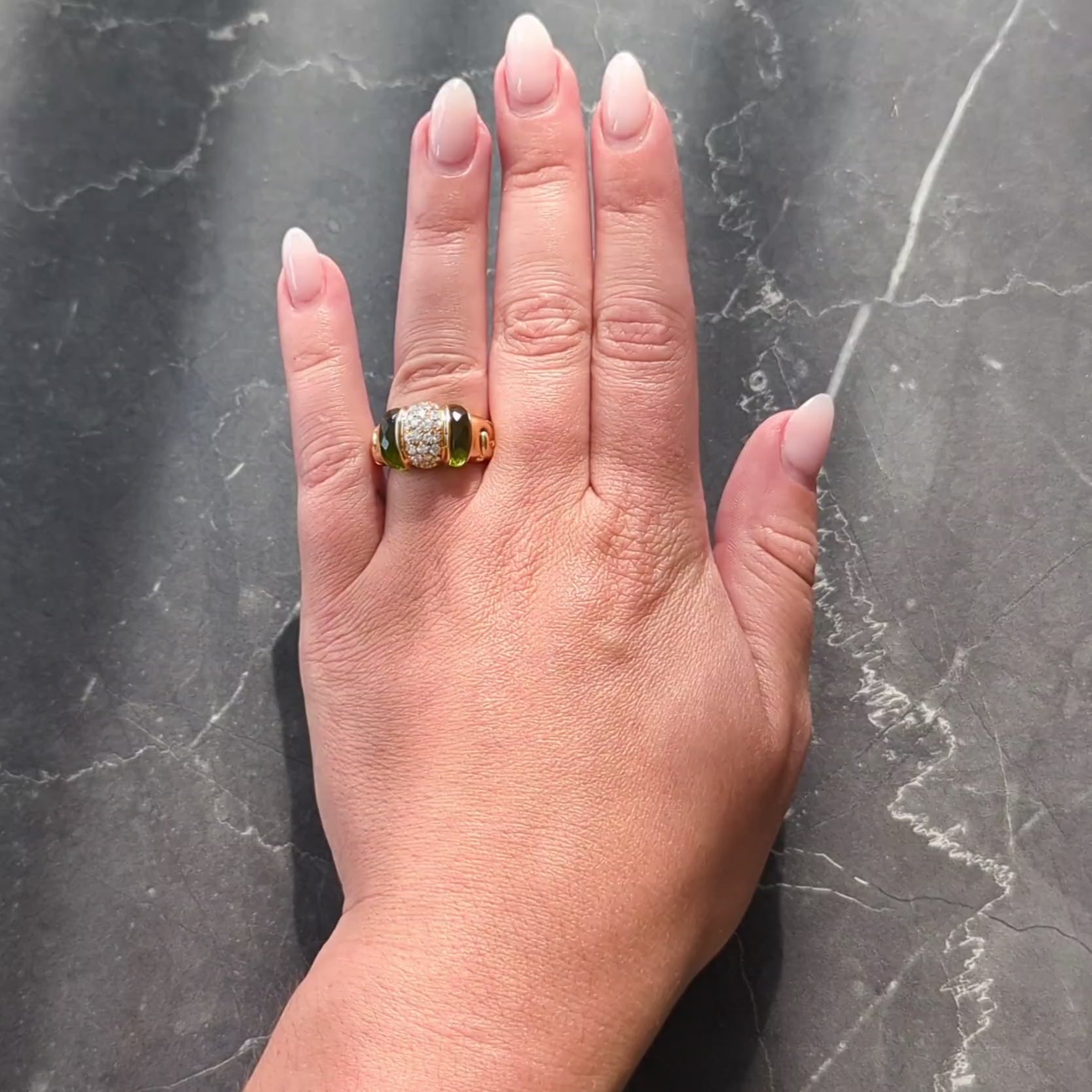 Bulgari 1990 1.96 CTW Diamond Peridot 18 Karat Gold Vintage Passo Doppio Ring