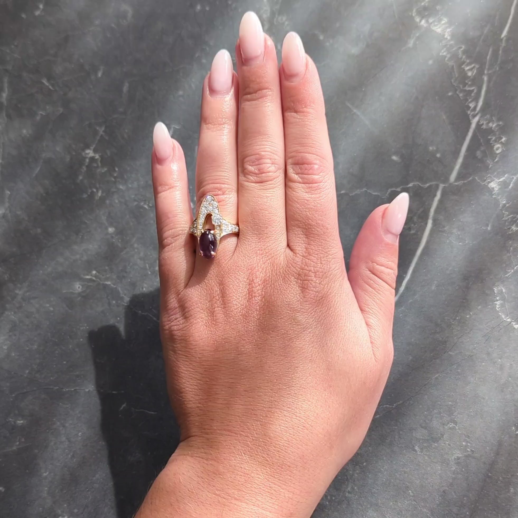 Bulgari 2000's 3.45 CTW Amethyst Diamond 18Kt Yellow Gold Elisia Navette Ring