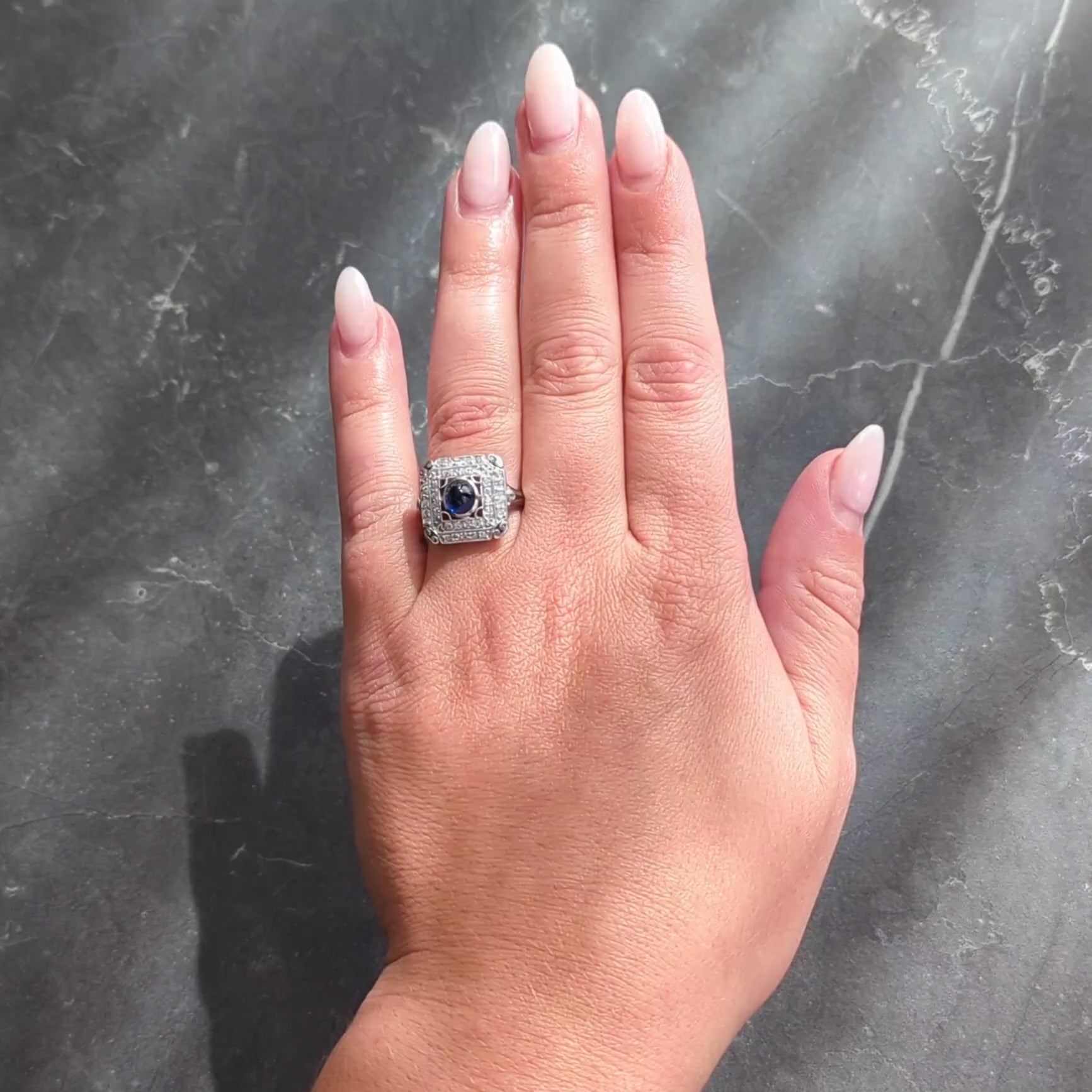 Art Deco 1.81 CTW Sapphire Diamond Platinum Vintage Dinner Ring