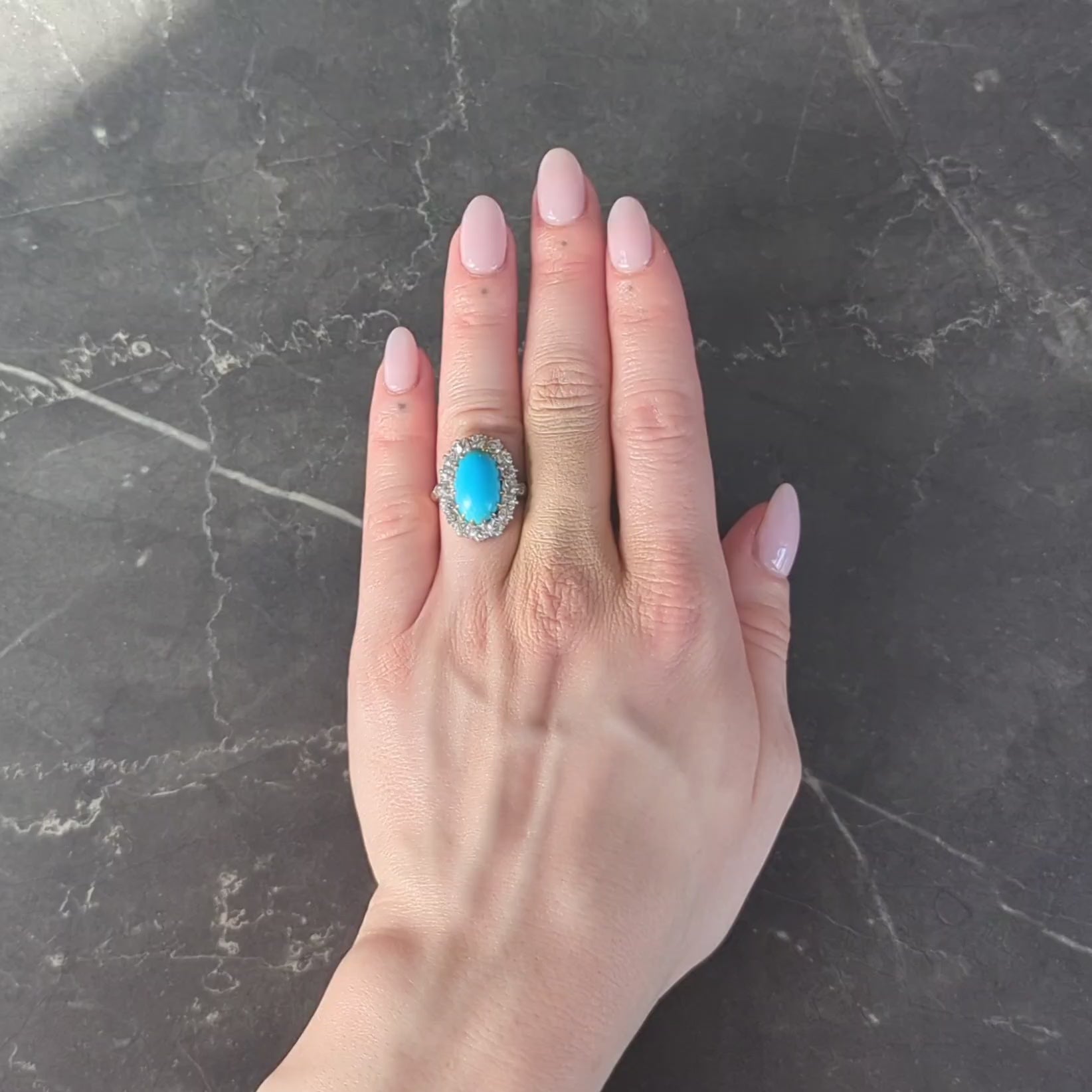 Edwardian Mine Diamond Robin's Egg Turquoise Platinum 18K Gold Antique Halo Ring