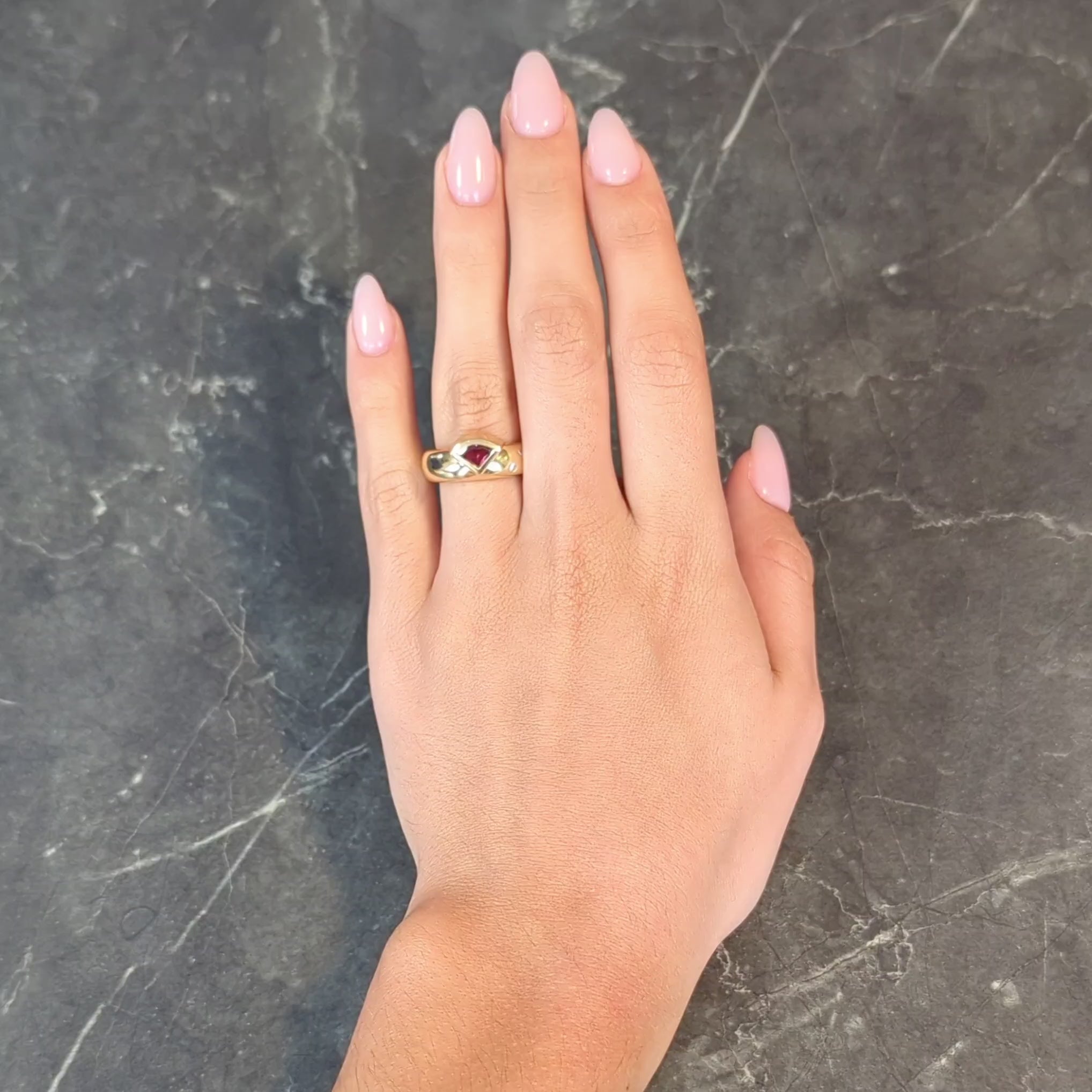 H. Stern Triangular Pink Topaz Diamond 18 Karat Yellow Gold Ring