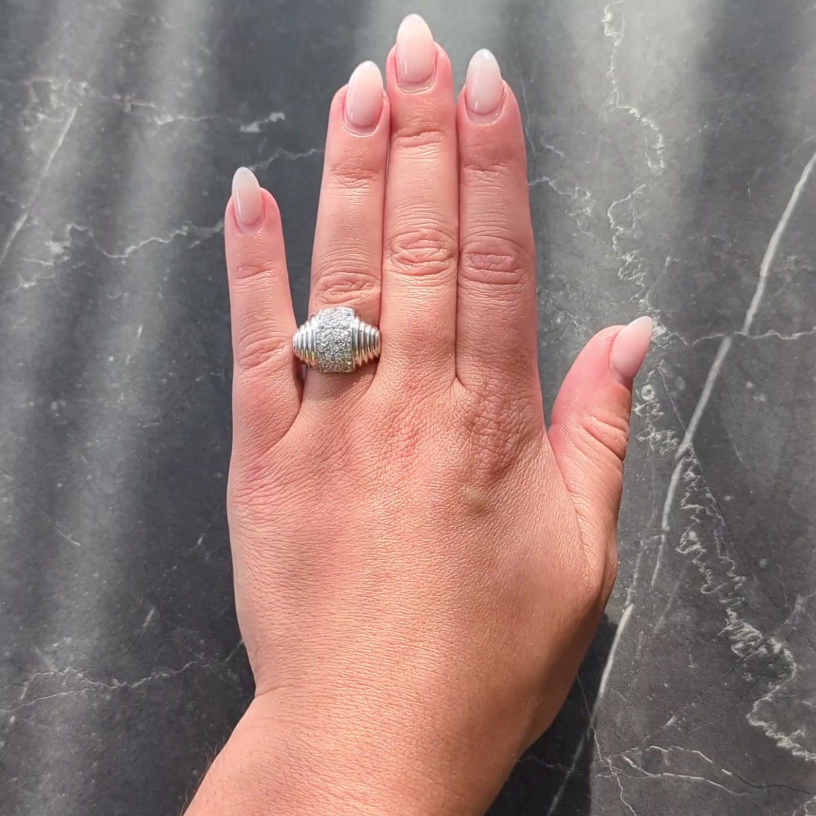 Art Deco 1.36 CTW Old European Cut Diamond Platinum Vintage Stepped Dome Ring