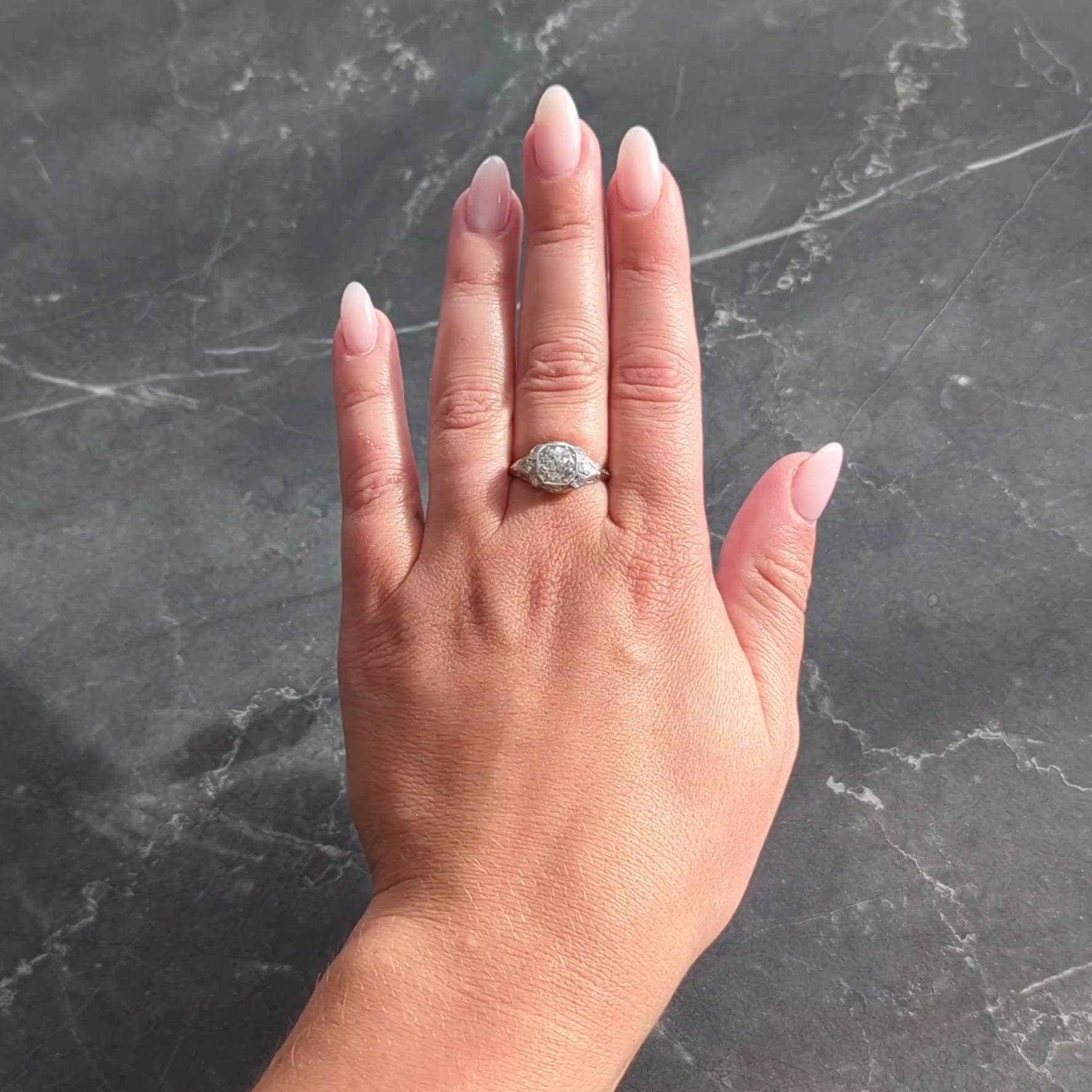 Edwardian 1.64 CTW Old European Diamond Platinum Foliate Antique Engagement Ring