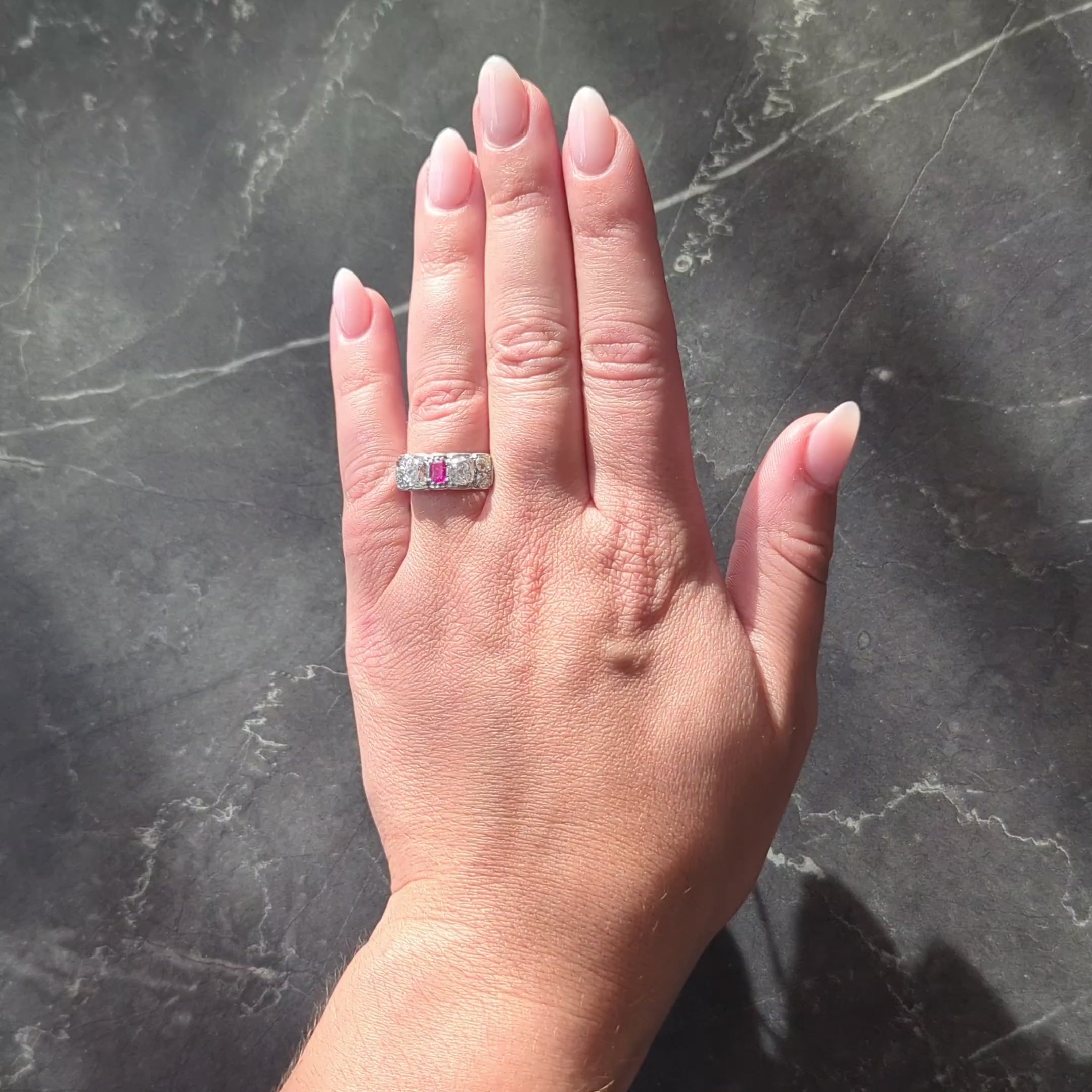 Art Deco 2.63 CTW Ruby Diamond 18K White Gold Vintage Wheat Band Ring