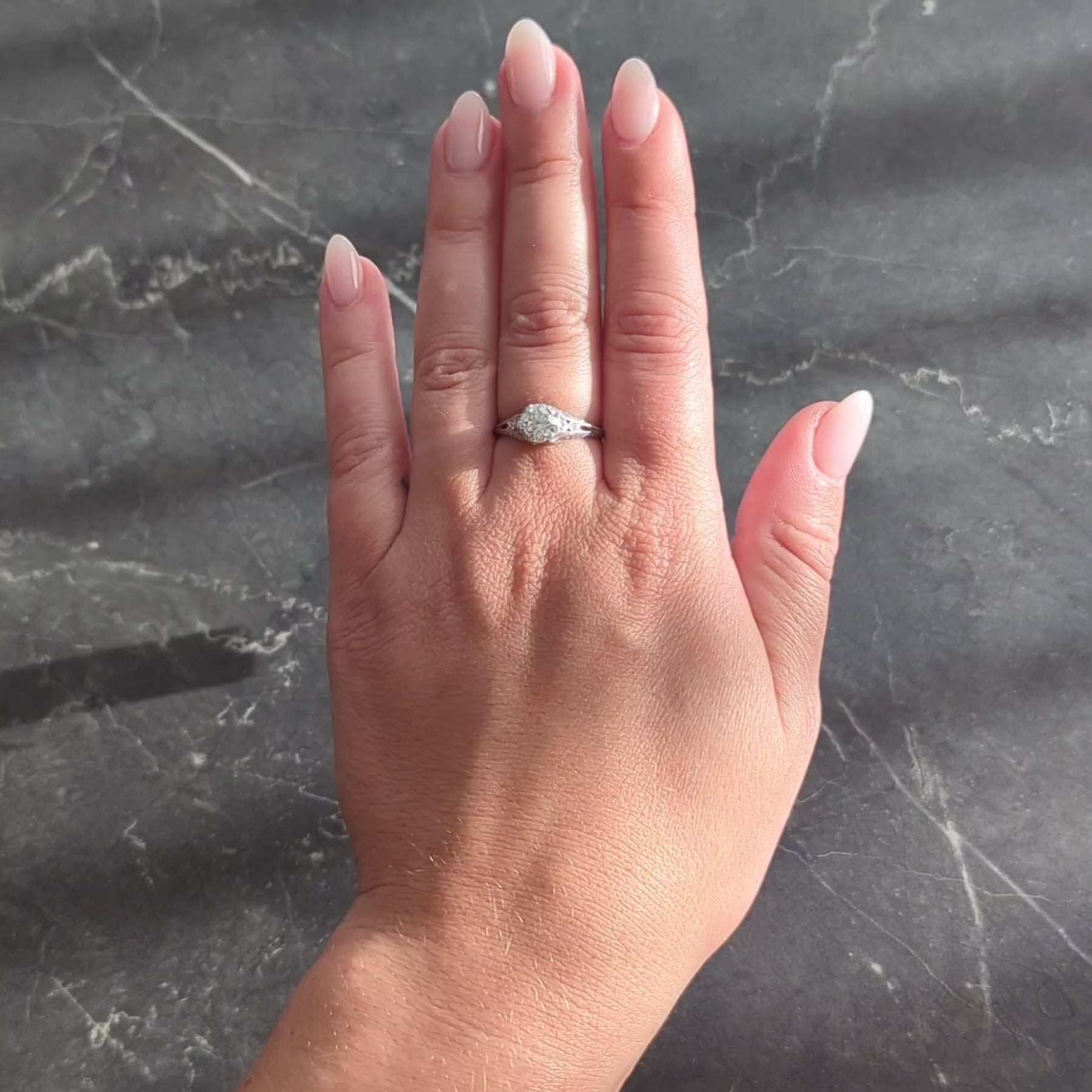 Art Deco 1.13 CTW Old European Diamond Platinum Scrolling Wheat Engagement Ring