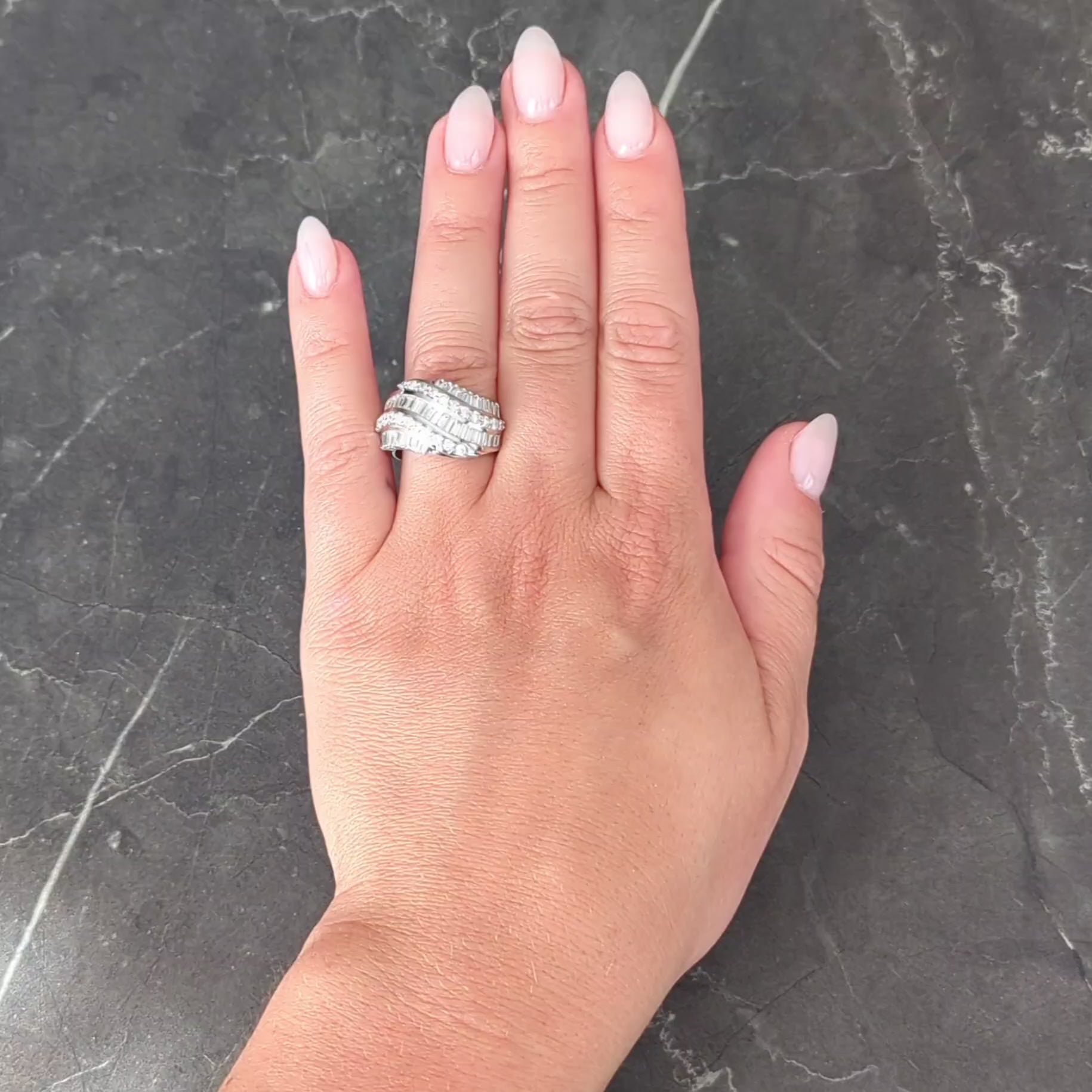 Bellari Contemporary 2.20 CTW Diamond 18K White Gold Twist Multi-Row Band Ring