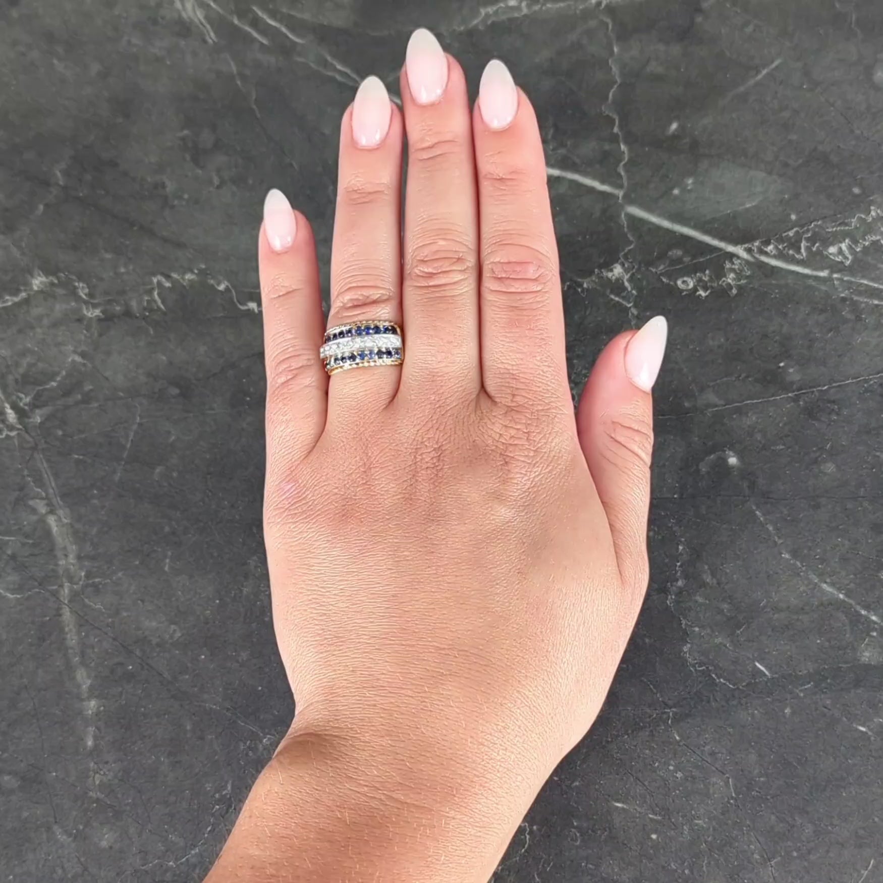 1960's Diamond Sapphire Platinum 14K Gold Vintage Twisted Rope Band Ring