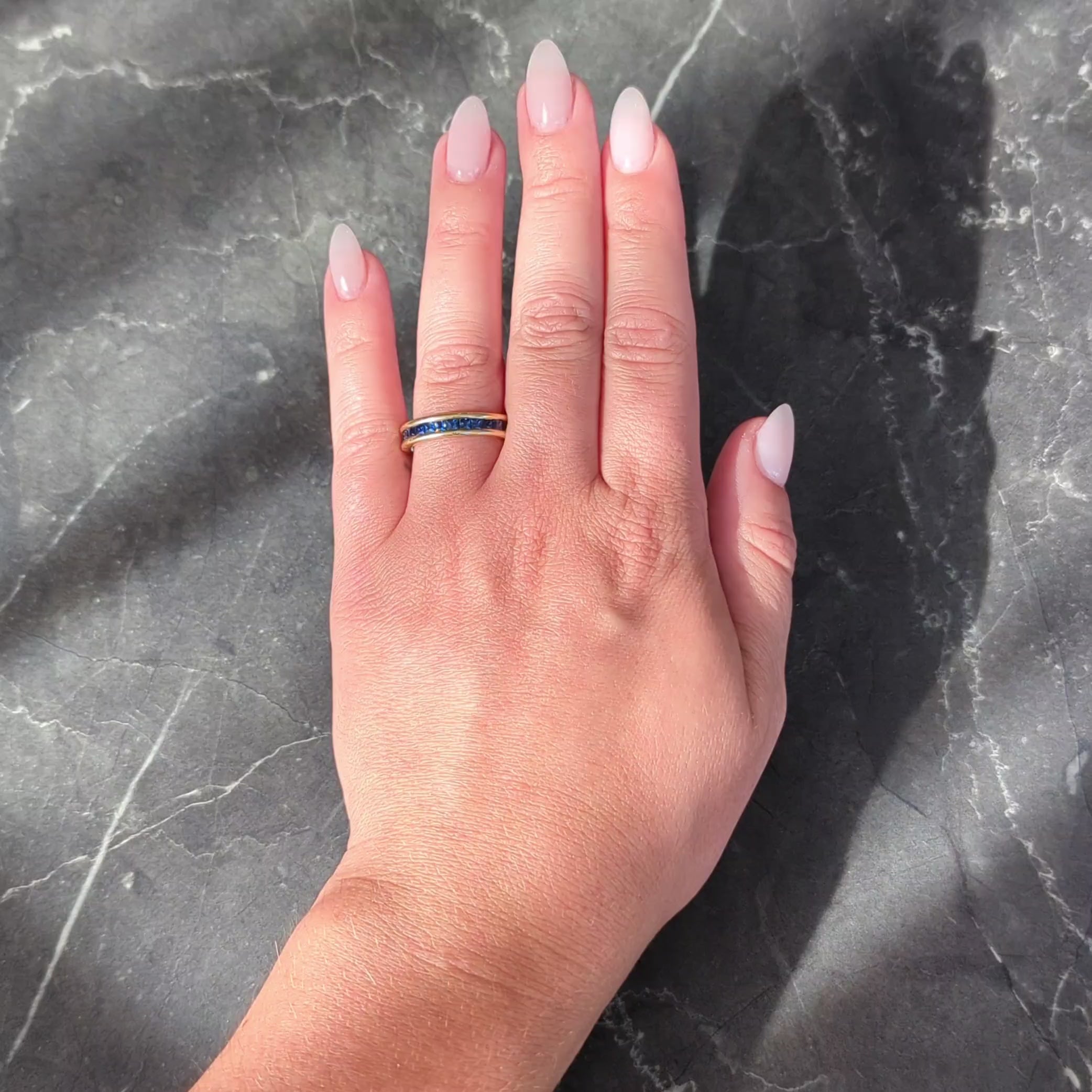 Bulgari 1980's Blue Sapphire 18K Gold Vintage Eternity Channel Band Ring