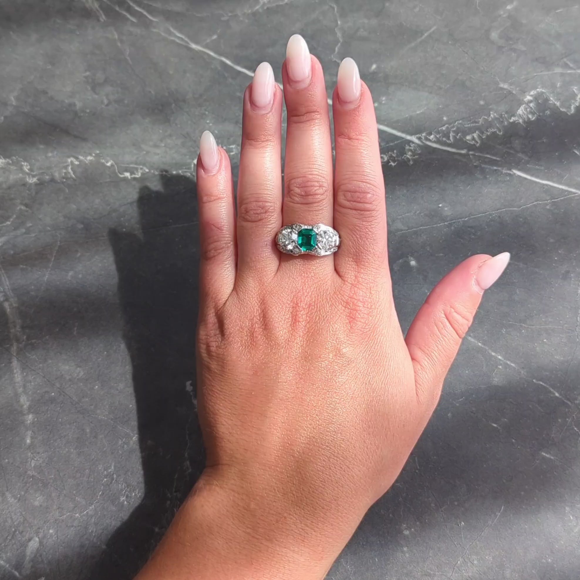 Art Deco 5.65 CTW Colombian Emerald Diamond Platinum Vintage Ring AGL