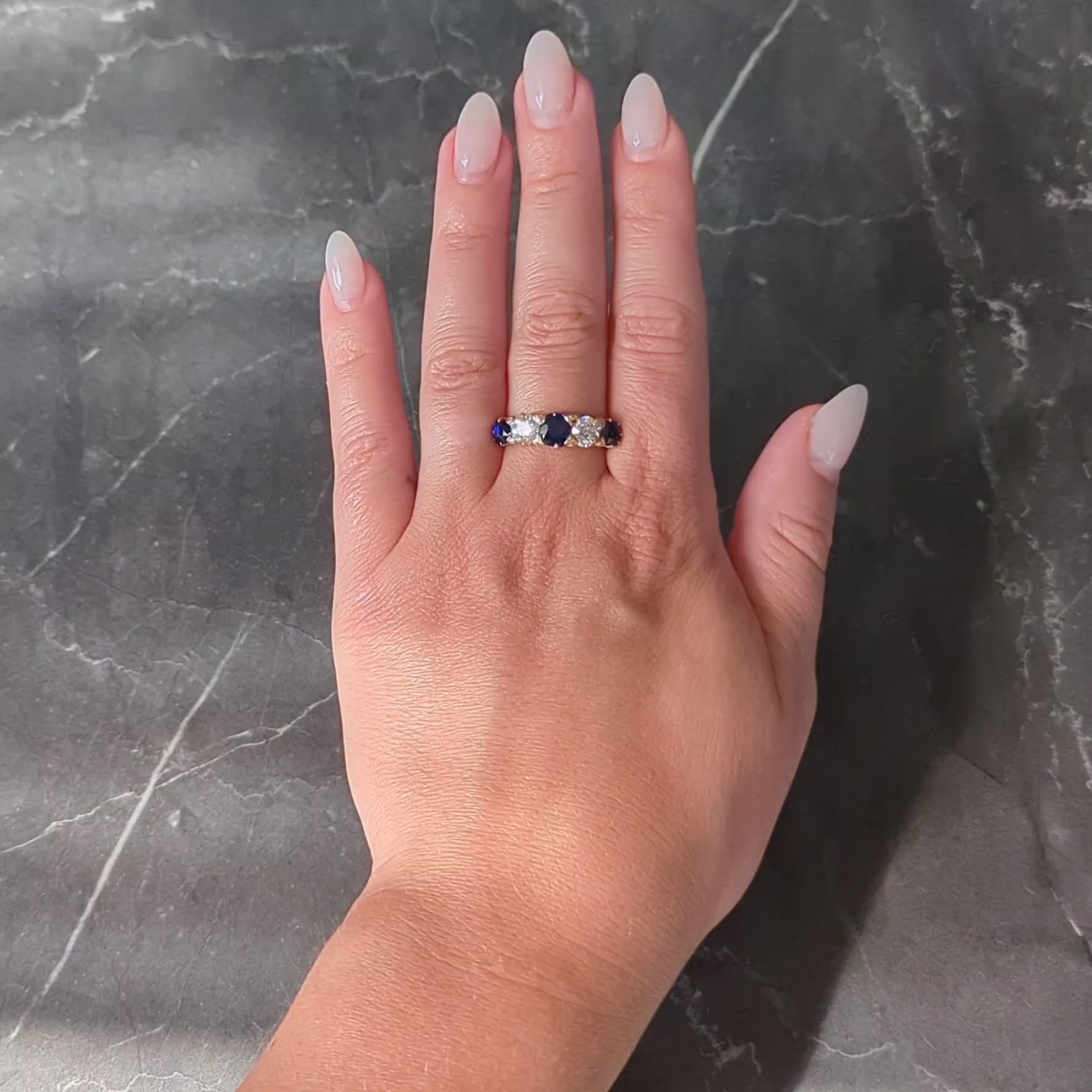 Victorian 3.84 CTW Sapphire Diamond 18 Karat Yellow Gold Antique Spade Band Ring