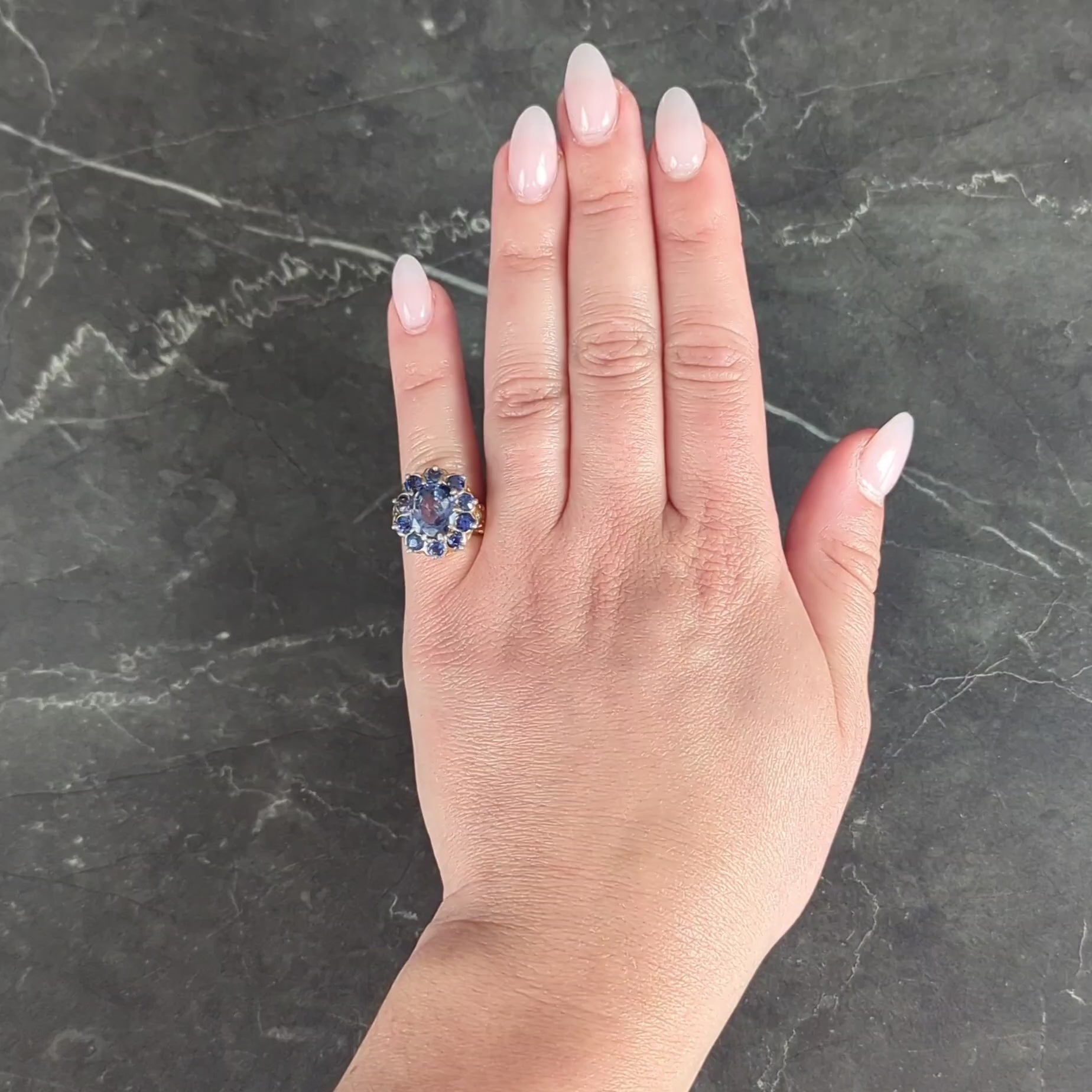 Art Deco 6.80 CTW Sapphire 14 Karat Yellow Gold Antique Halo Ring GIA