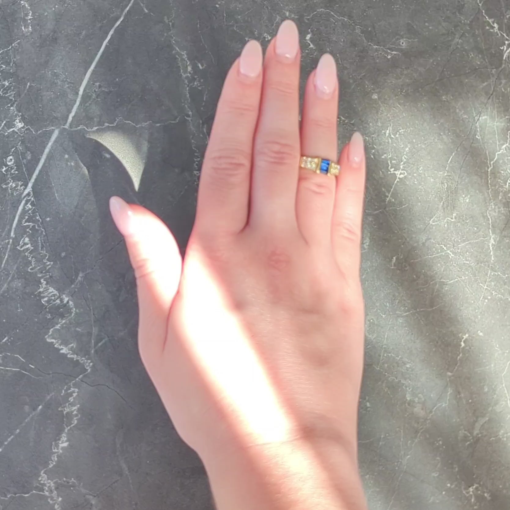 Cartier 1982 Sapphire Diamond 18 Karat Yellow Gold Vintage Band Ring