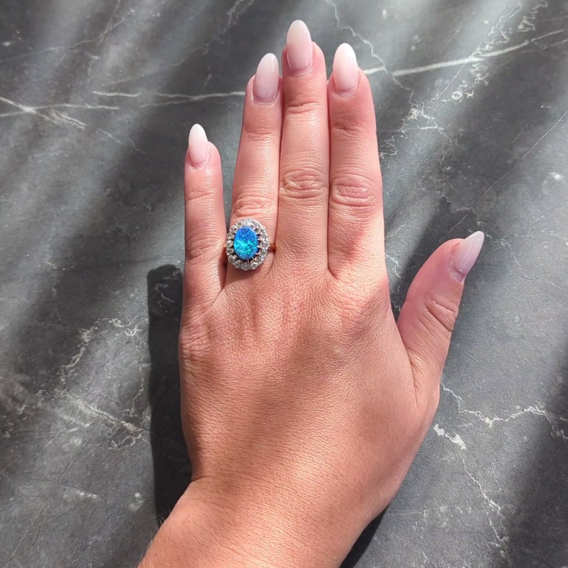 Edwardian 1.36 CTW Diamond Black Opal Platinum 14K Gold Antique Halo Ring