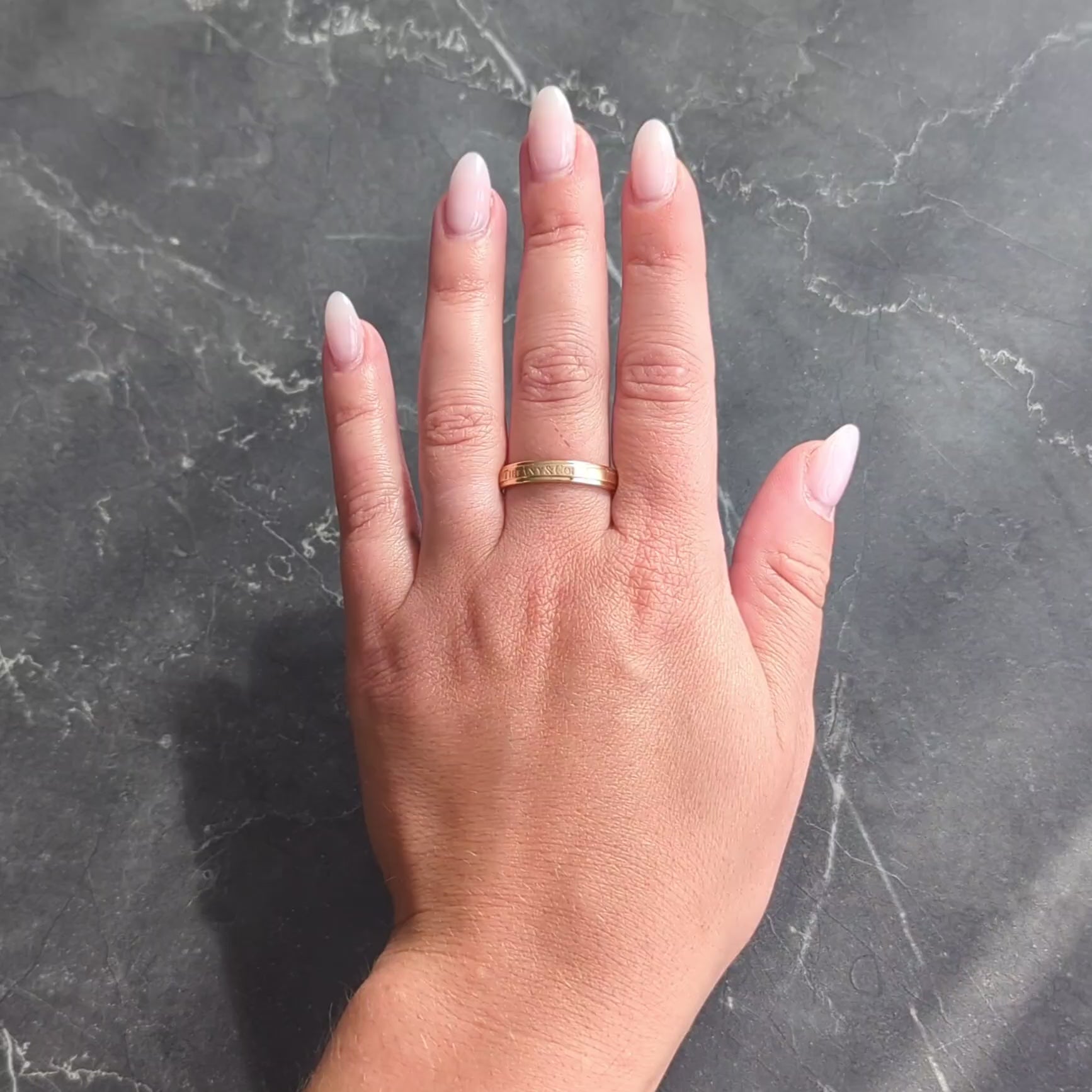 Tiffany & Co. 1990's 18 Karat Yellow Gold Vintage Logo Wedding Band Ring