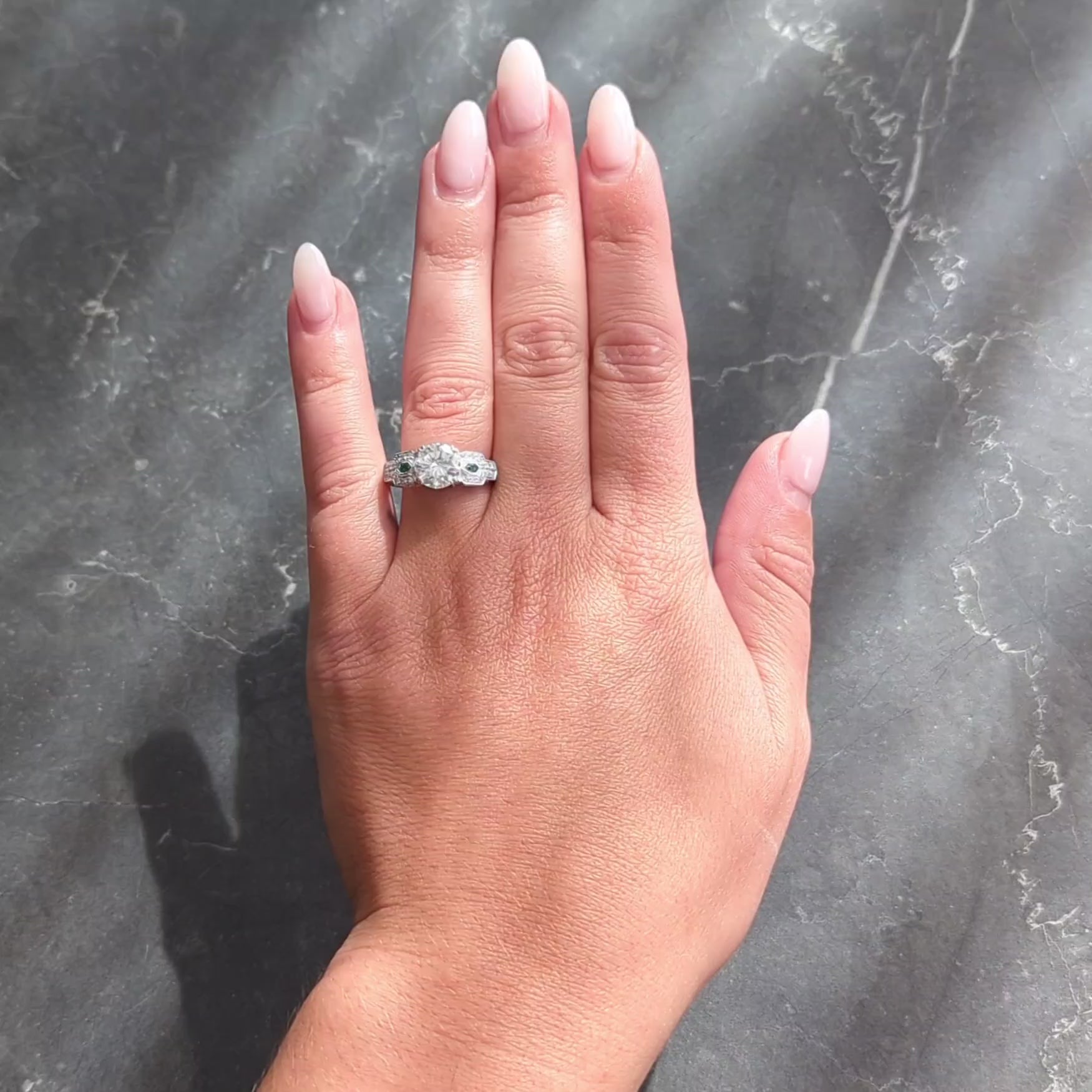 2.21 CTW Old European Diamond Emerald 18 Karat White Gold Engagement Ring GIA