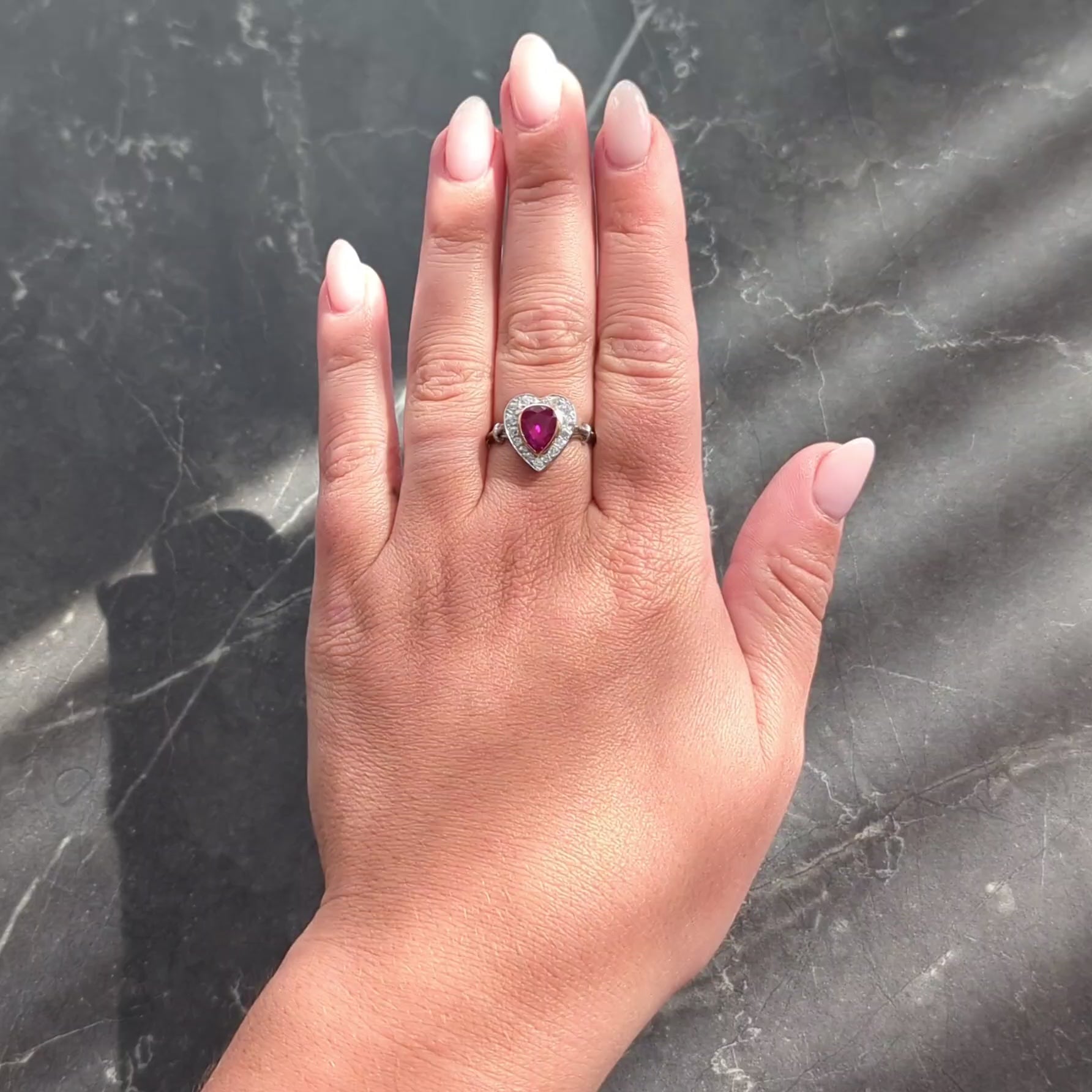 Edwardian 2.50 CTW No Heat Burma Ruby Diamond 14K Gold Heart Antique Halo Ring