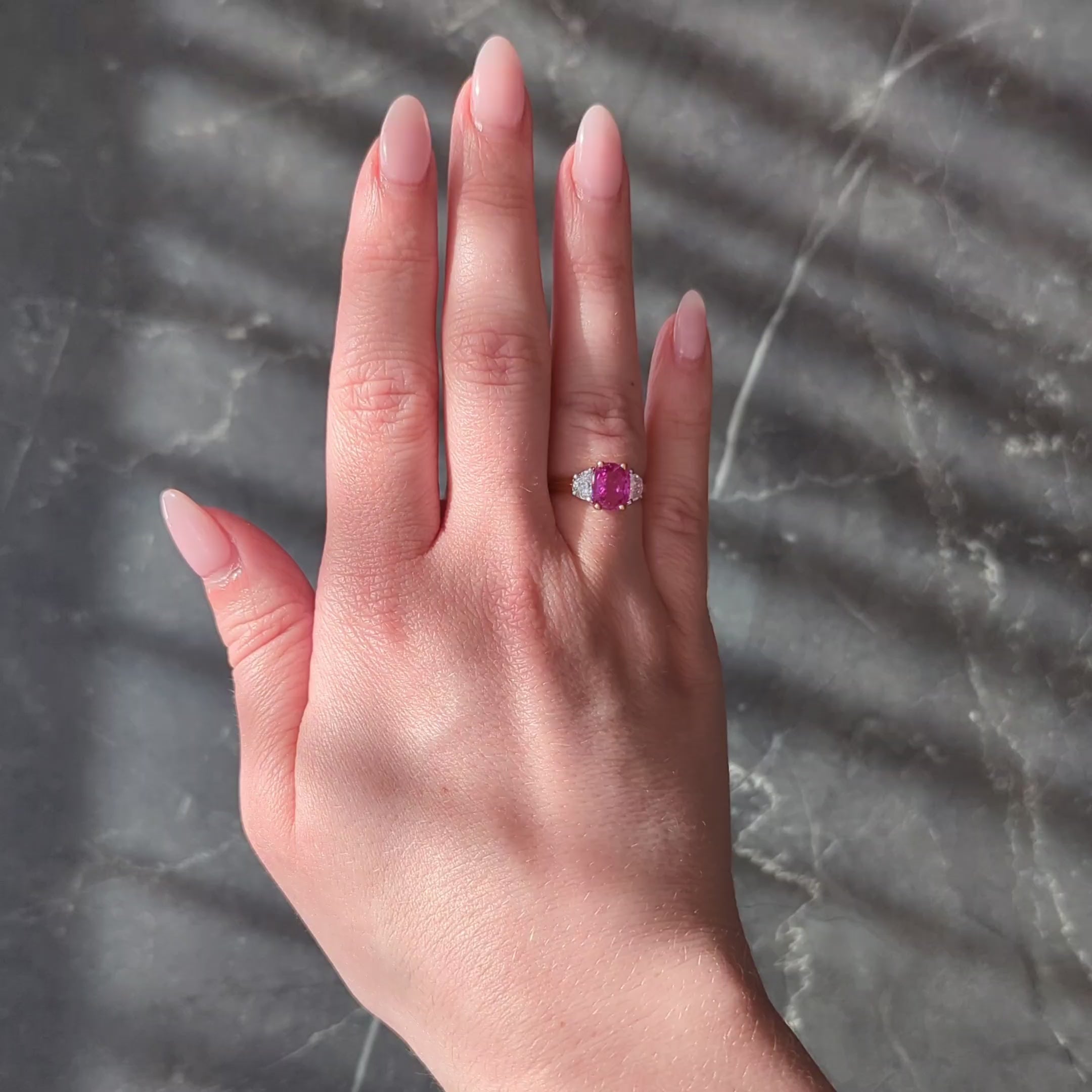 Oscar Heyman 1980's 3.30 CTW Pink Sapphire Diamond Platinum 18K Gold Ring GIA