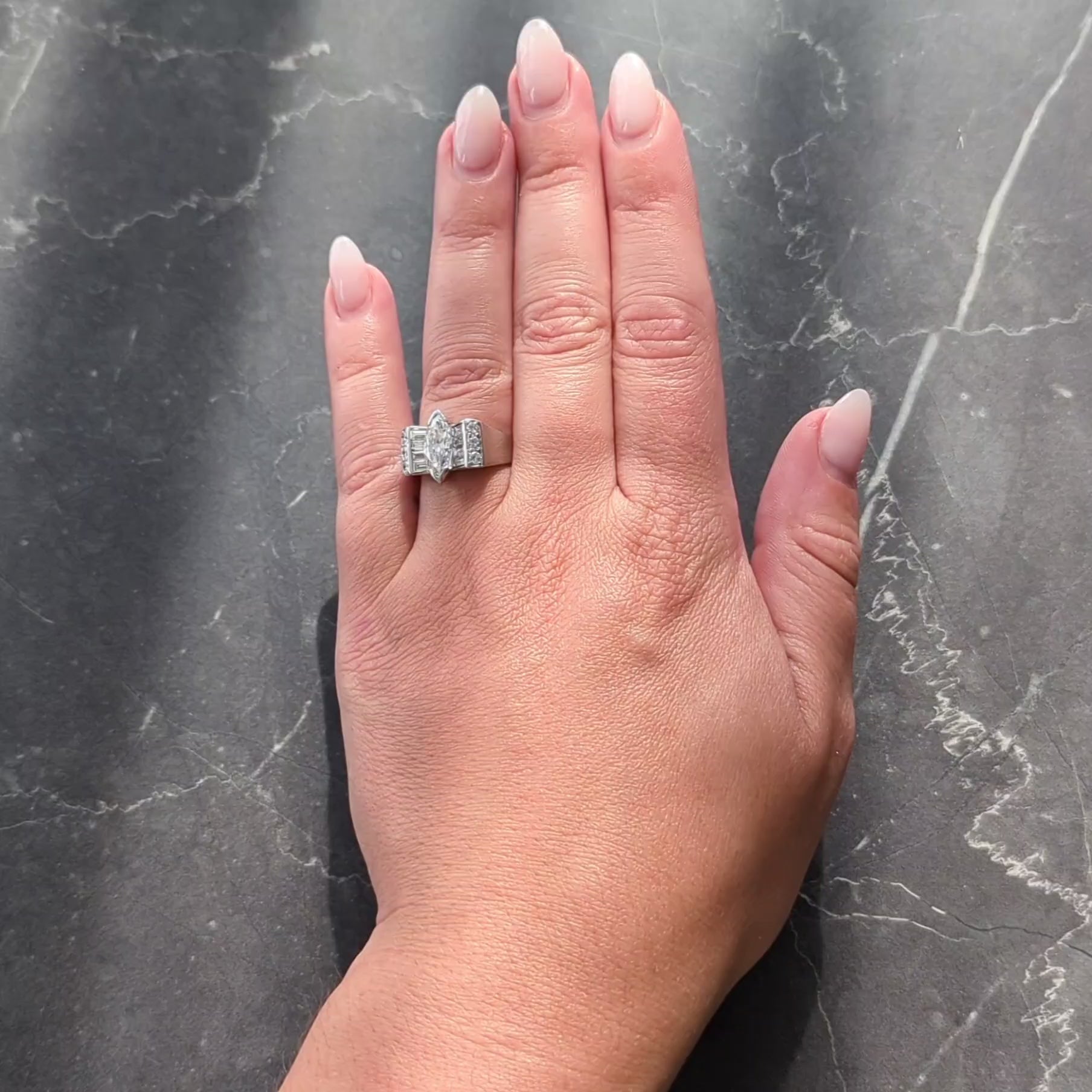 Mid-Century 2.05 CTW Marquise Diamond Platinum Vintage Bow Fashion Ring