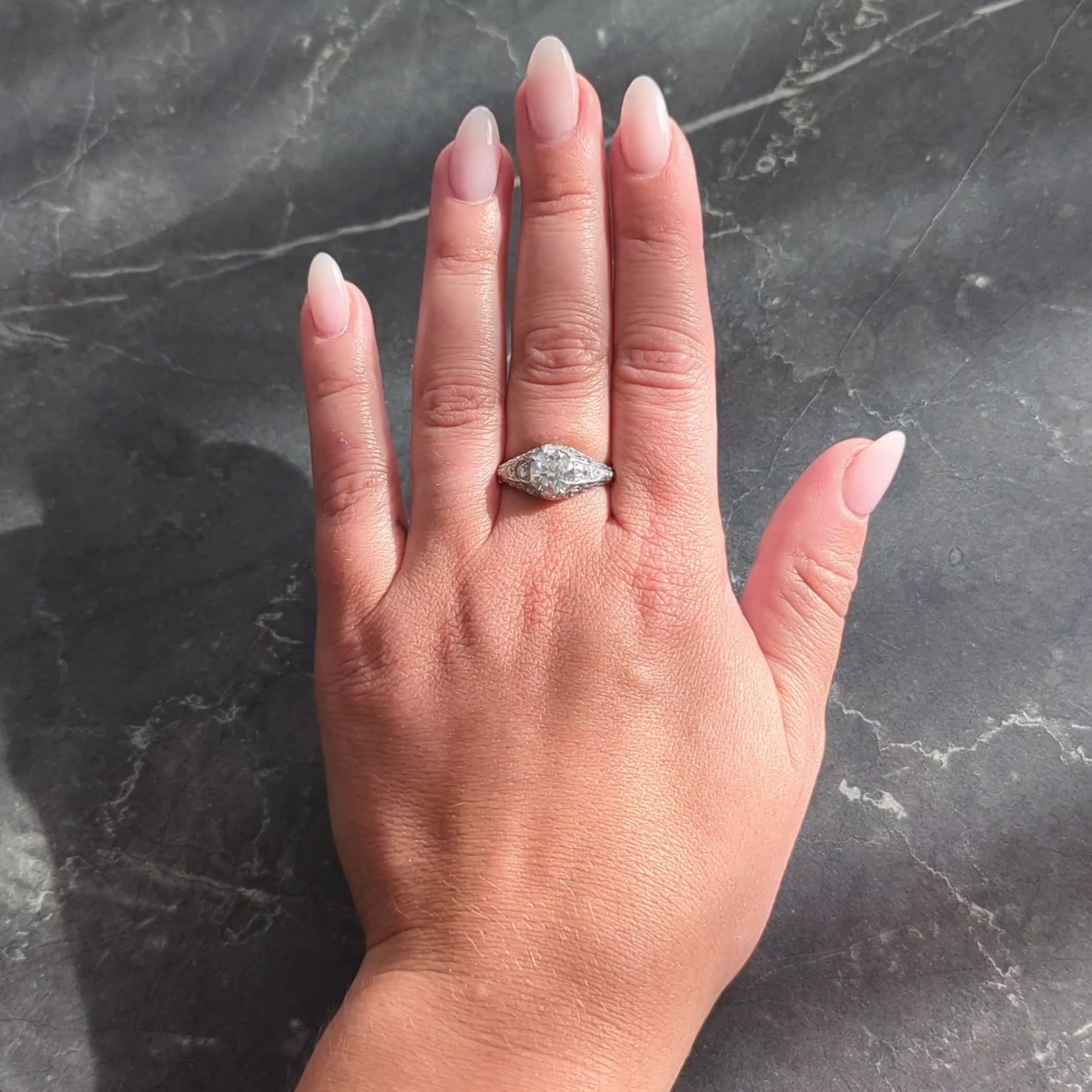 Art Deco Old European Diamond Platinum Antique Scroll Filigree Engagement Ring