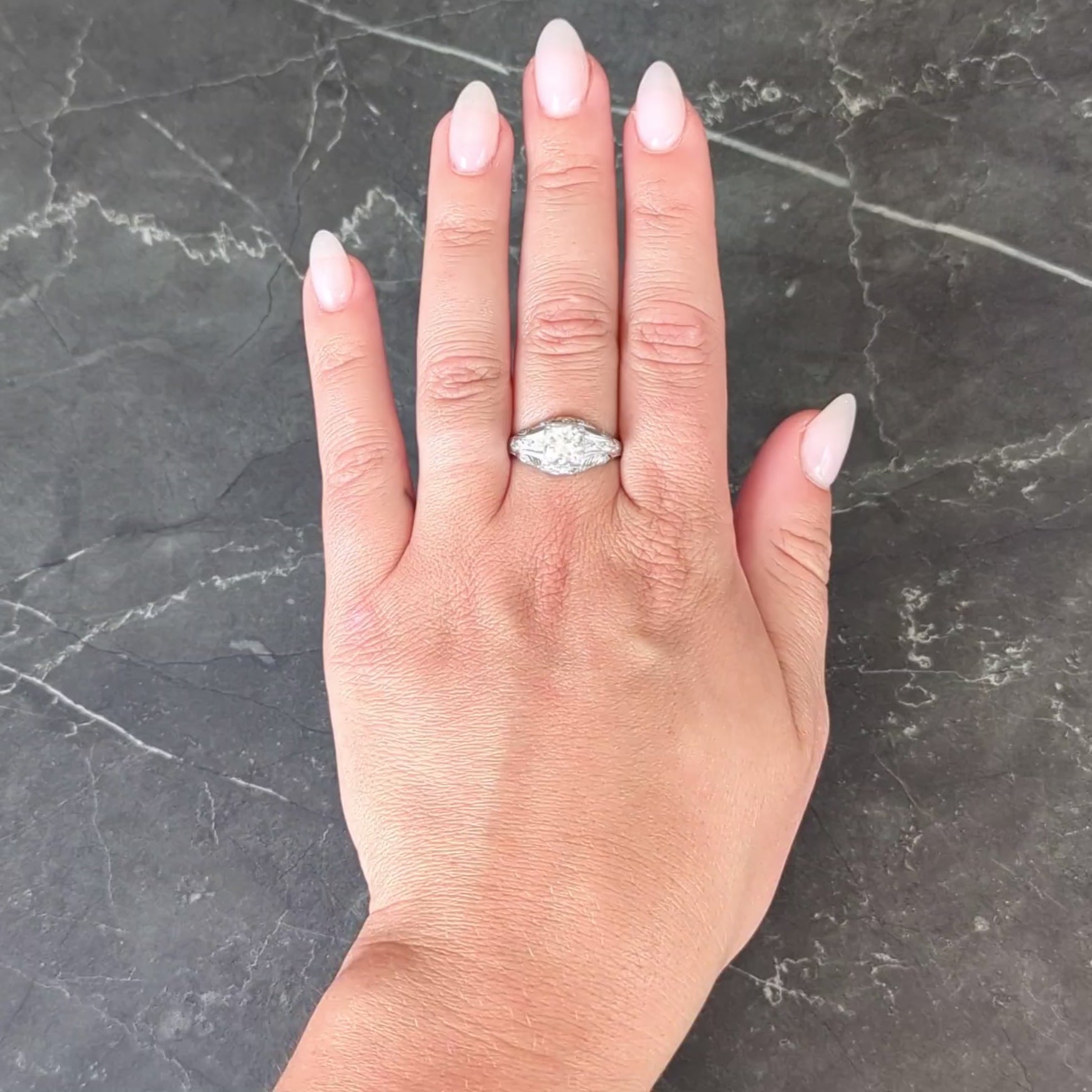 Art Deco Old European Cut Diamond Platinum Vintage Bombé Wheat Engagement Ring